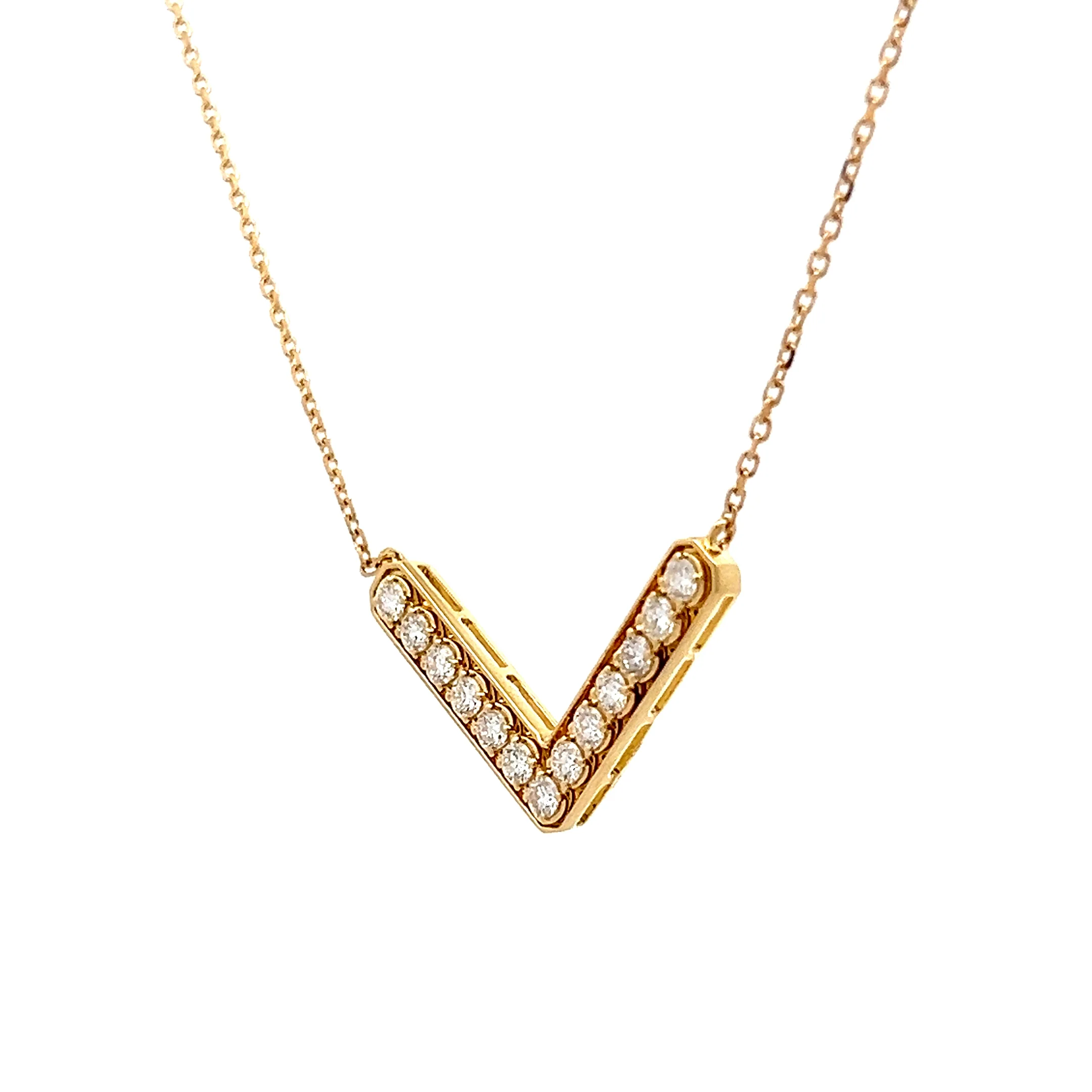 .44 V Shaped Bar Pendant Necklace in 18k Yellow Gold - Image 2