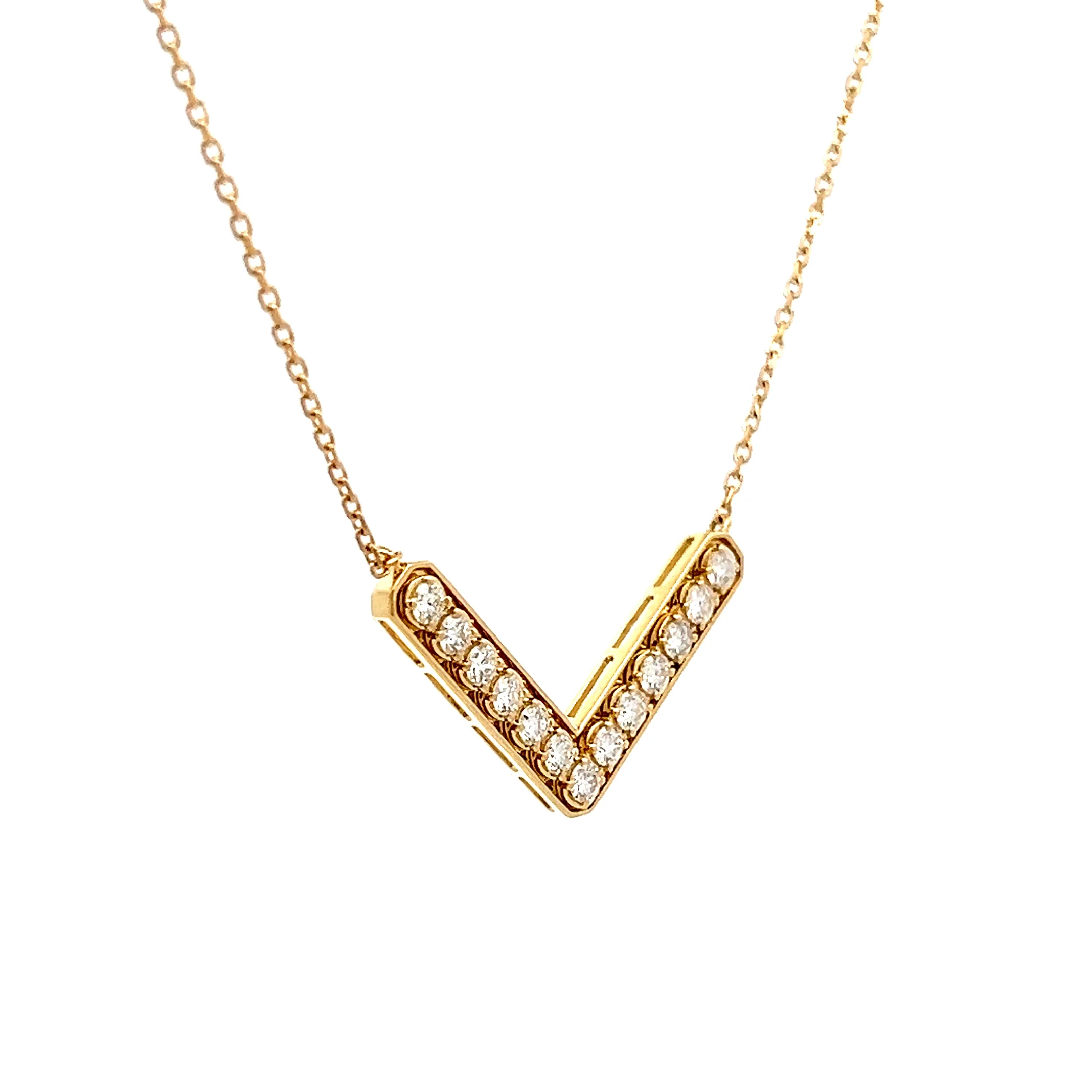 .44 V Shaped Bar Pendant Necklace in 18k Yellow Gold - Image 3