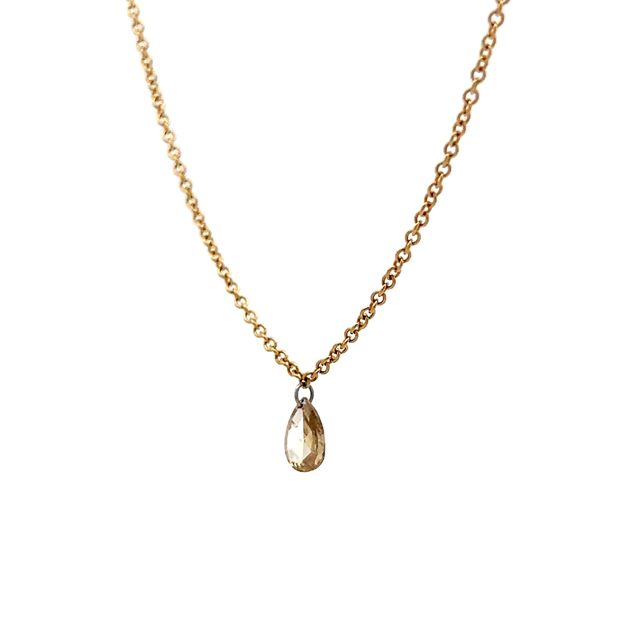 .45 Pear Rose Cut Diamond Pendant Necklace in 18k - Image 2