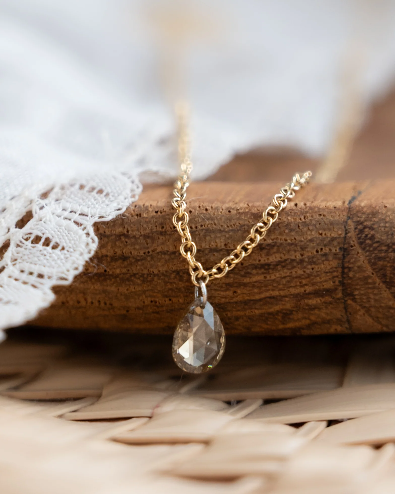 .45 Pear Rose Cut Diamond Pendant Necklace in 18k - Image 5