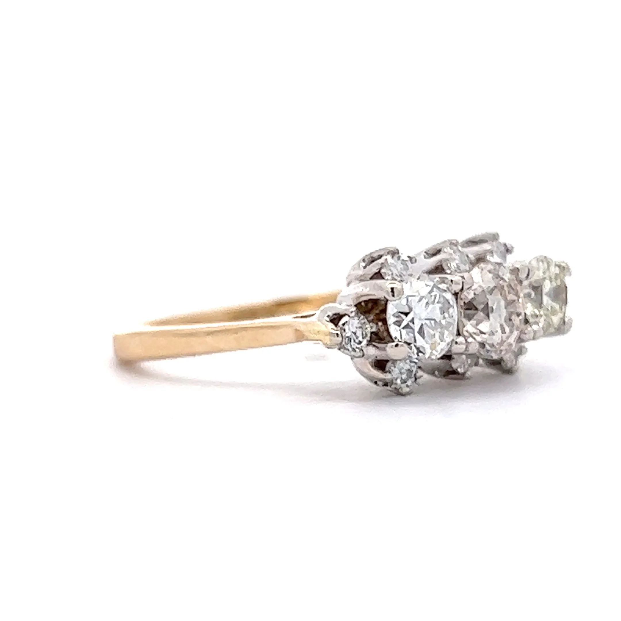.95 Vintage Three Stone Cluster Engagement Ring in 14k Yellow & White Gold - Image 3