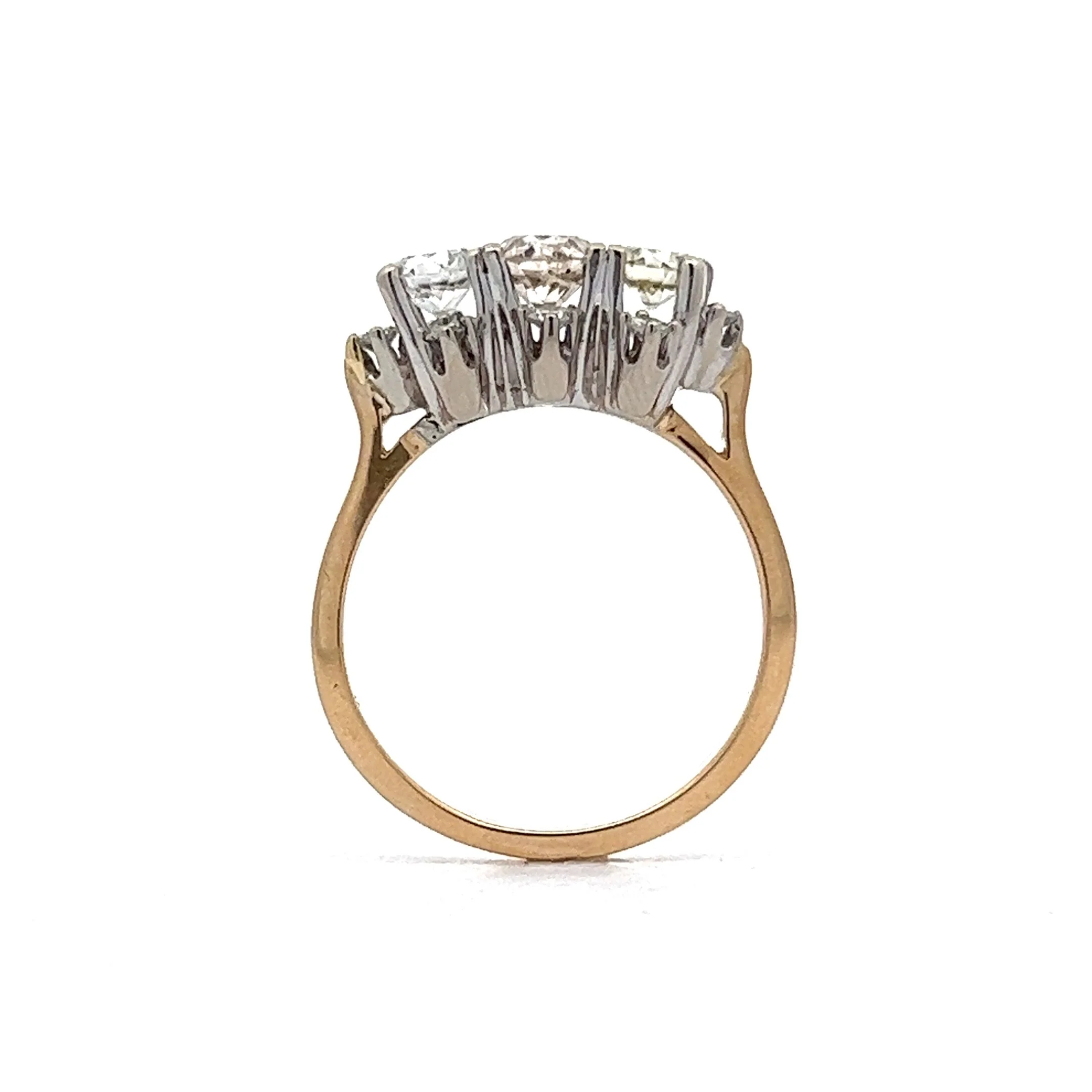 .95 Vintage Three Stone Cluster Engagement Ring in 14k Yellow & White Gold - Image 4