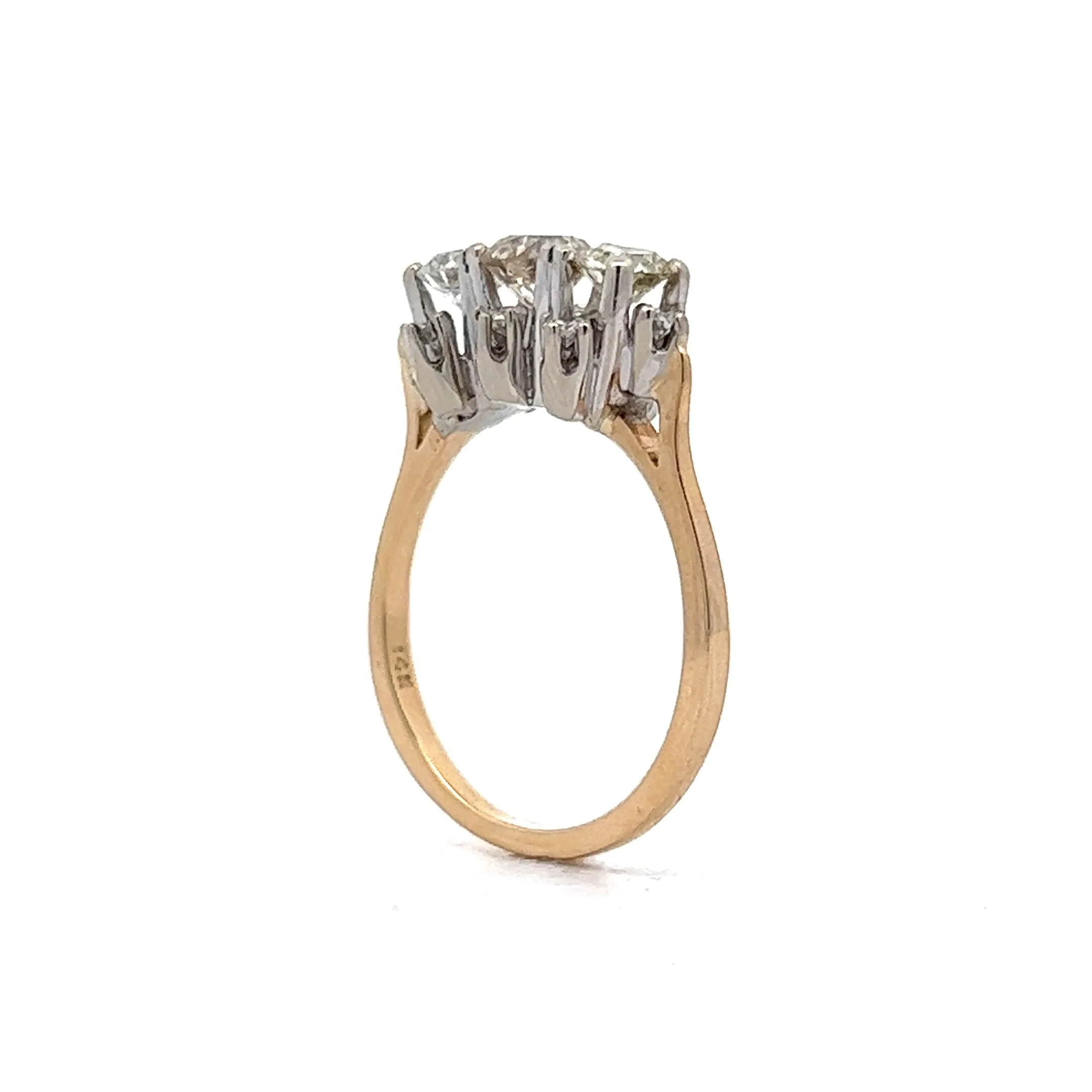 .95 Vintage Three Stone Cluster Engagement Ring in 14k Yellow & White Gold - Image 5