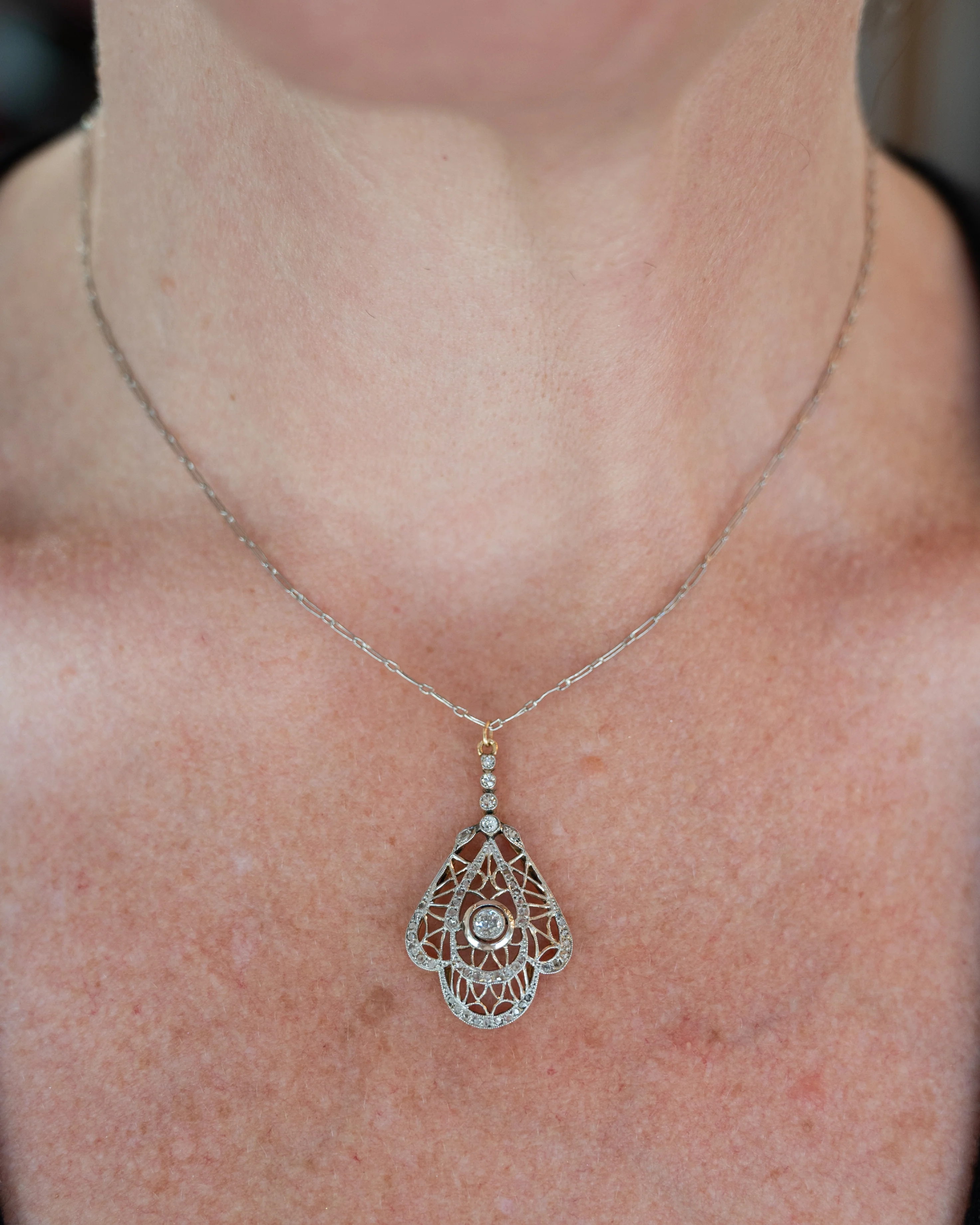 .46 Antique Edwardian Diamond Pendant Necklace Platinum - Image 6