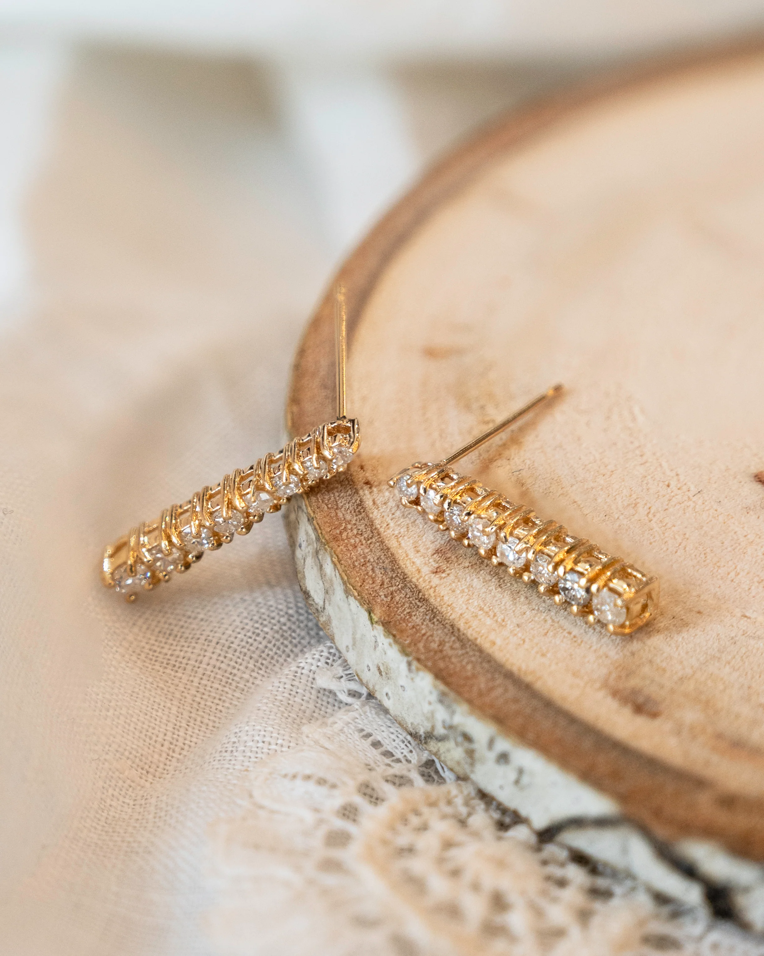 .46 Diamond Bar Earrings in 14k Yellow Gold - Image 4