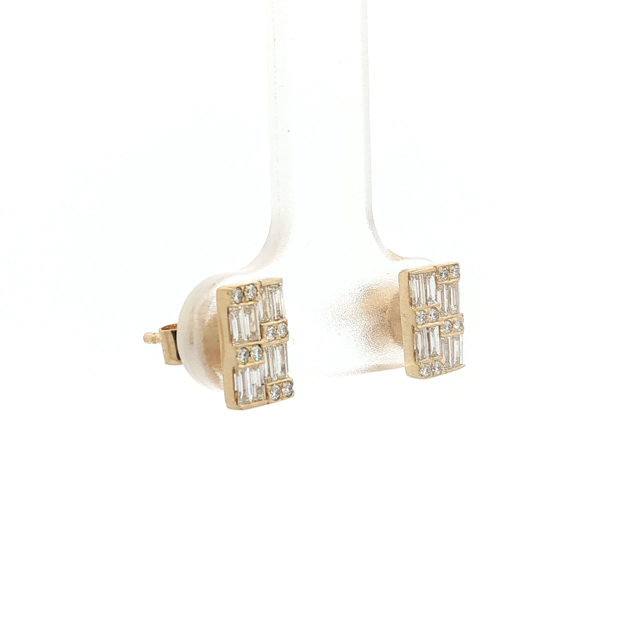 .48 Baguette & Round Diamond Stud Earrings 14k - Image 3