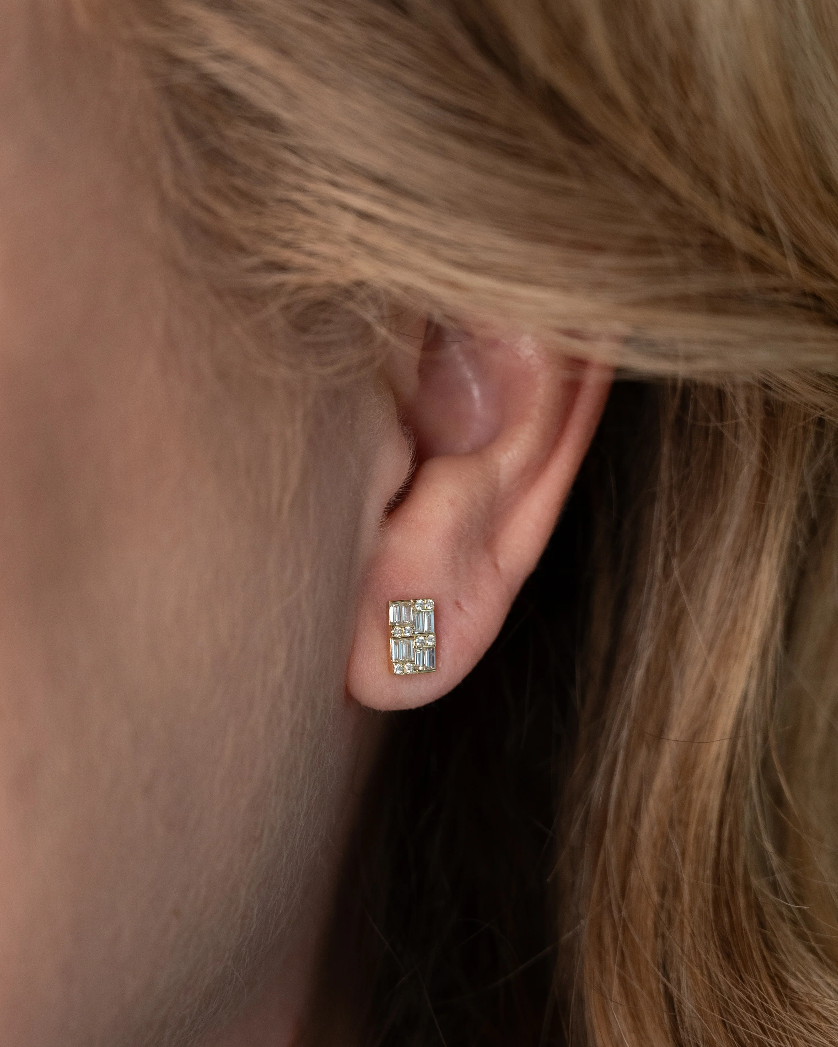.48 Baguette & Round Diamond Stud Earrings 14k - Image 5