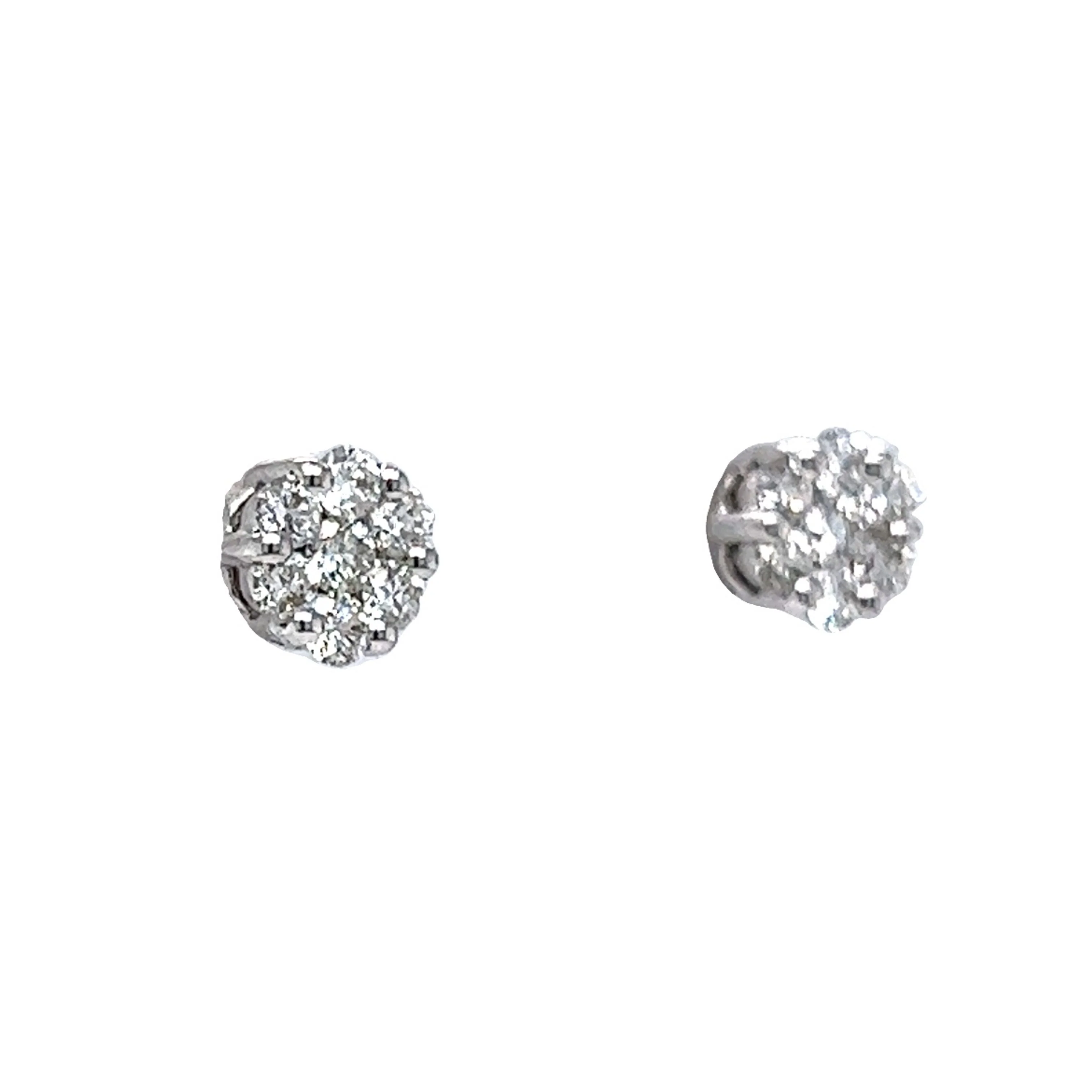 .49 Diamond Cluster Earrings in 14k White Gold - Image 3