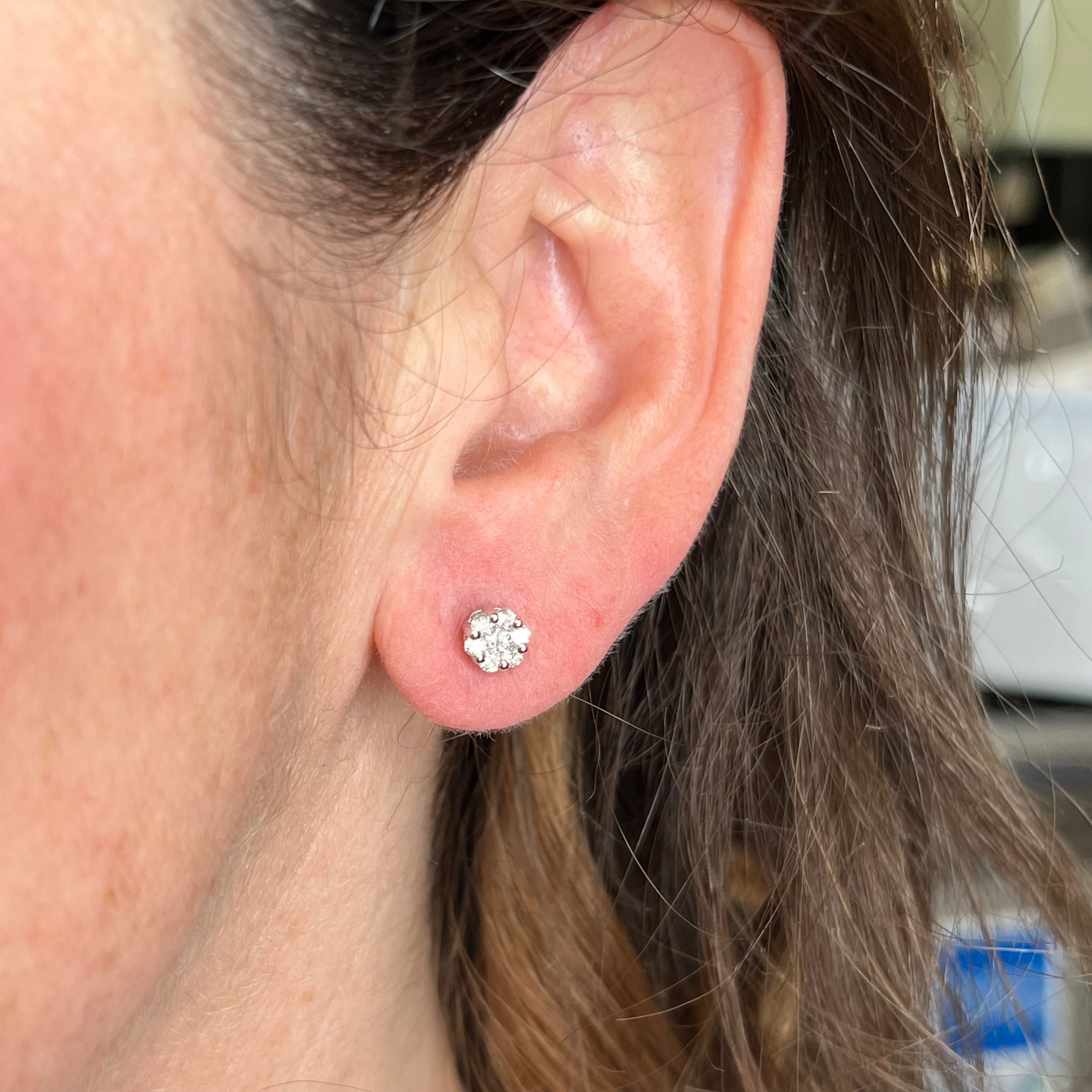 .49 Diamond Cluster Earrings in 14k White Gold - Image 4