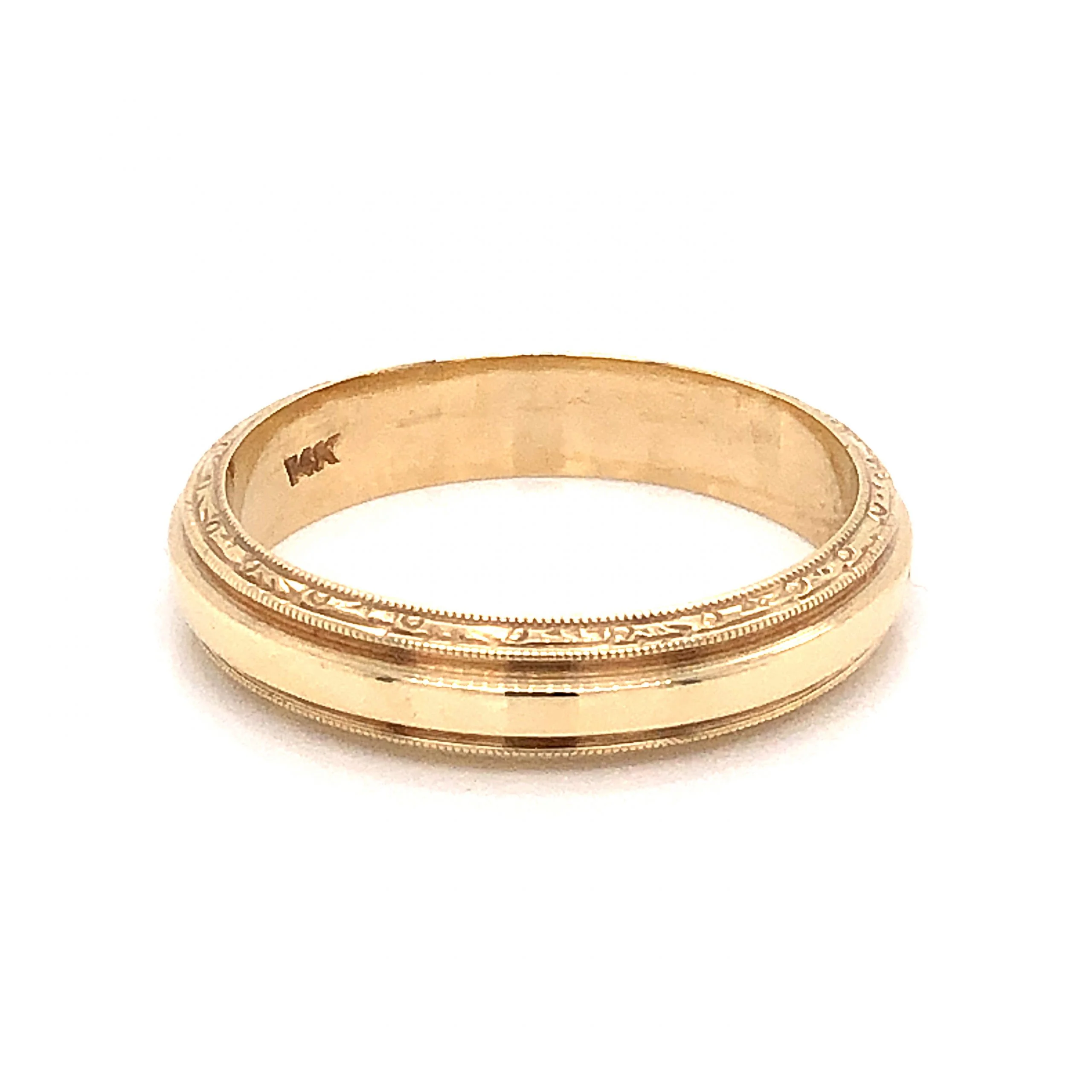 4mm Engraved Milgrain Art Deco Wedding Band in 14k Yellow Gold - Image 2