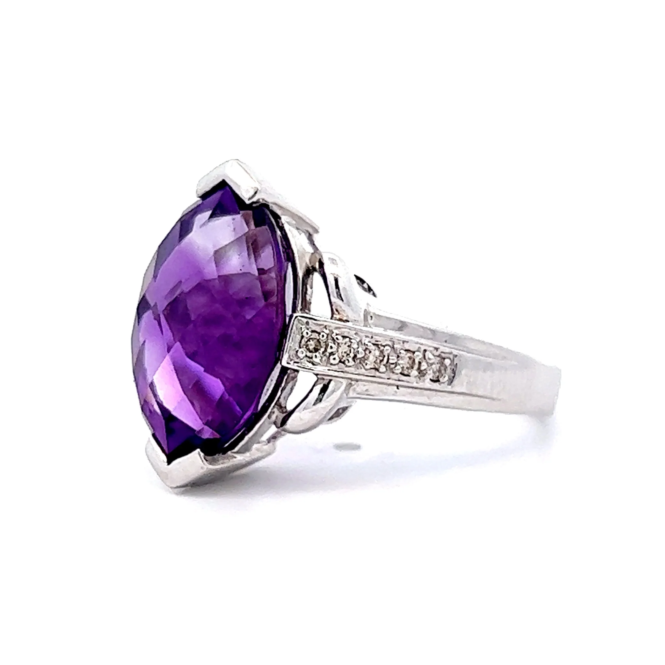 5.09 Marquise Cut Amethyst Cocktail Ring in 14k White Gold - Image 2