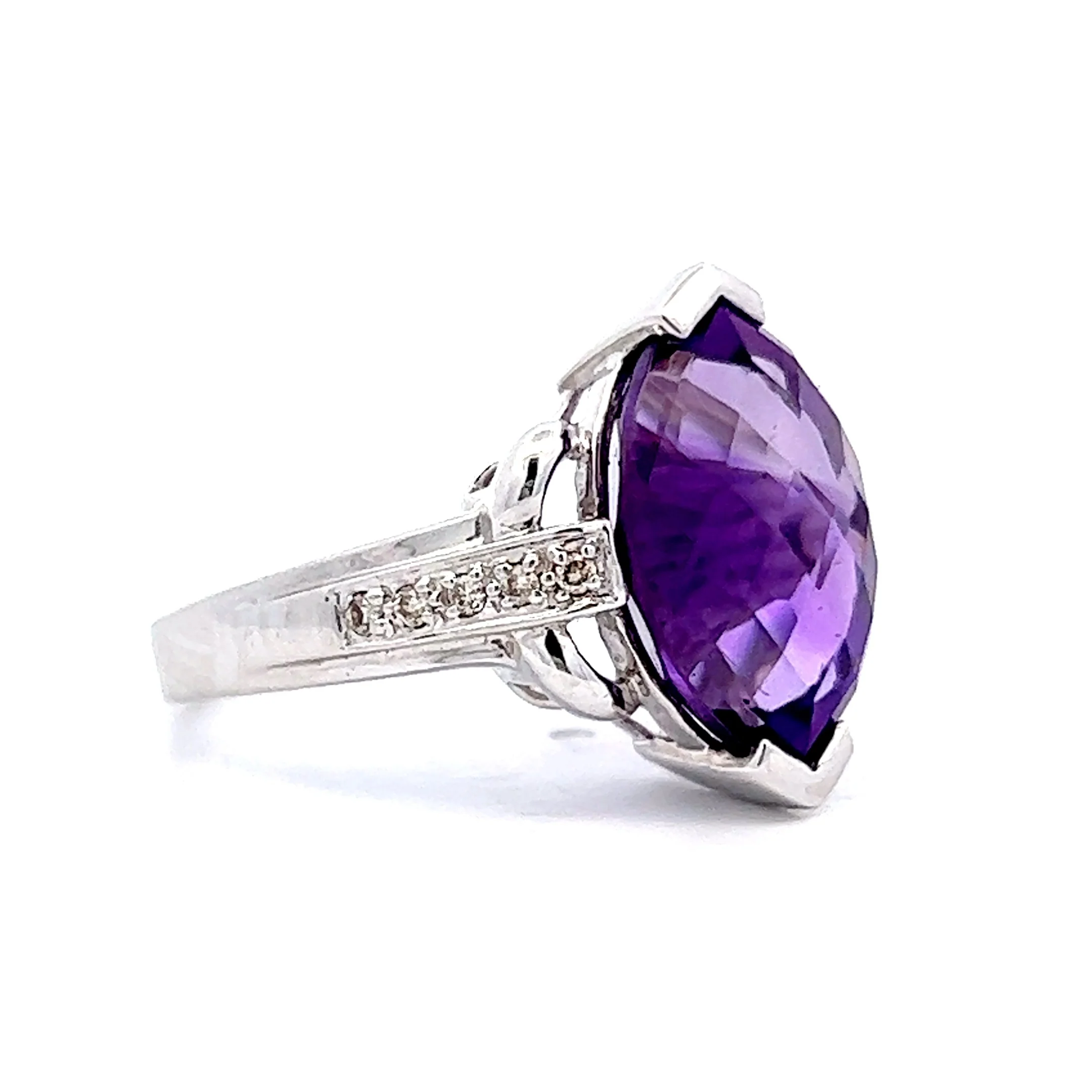 5.09 Marquise Cut Amethyst Cocktail Ring in 14k White Gold - Image 3