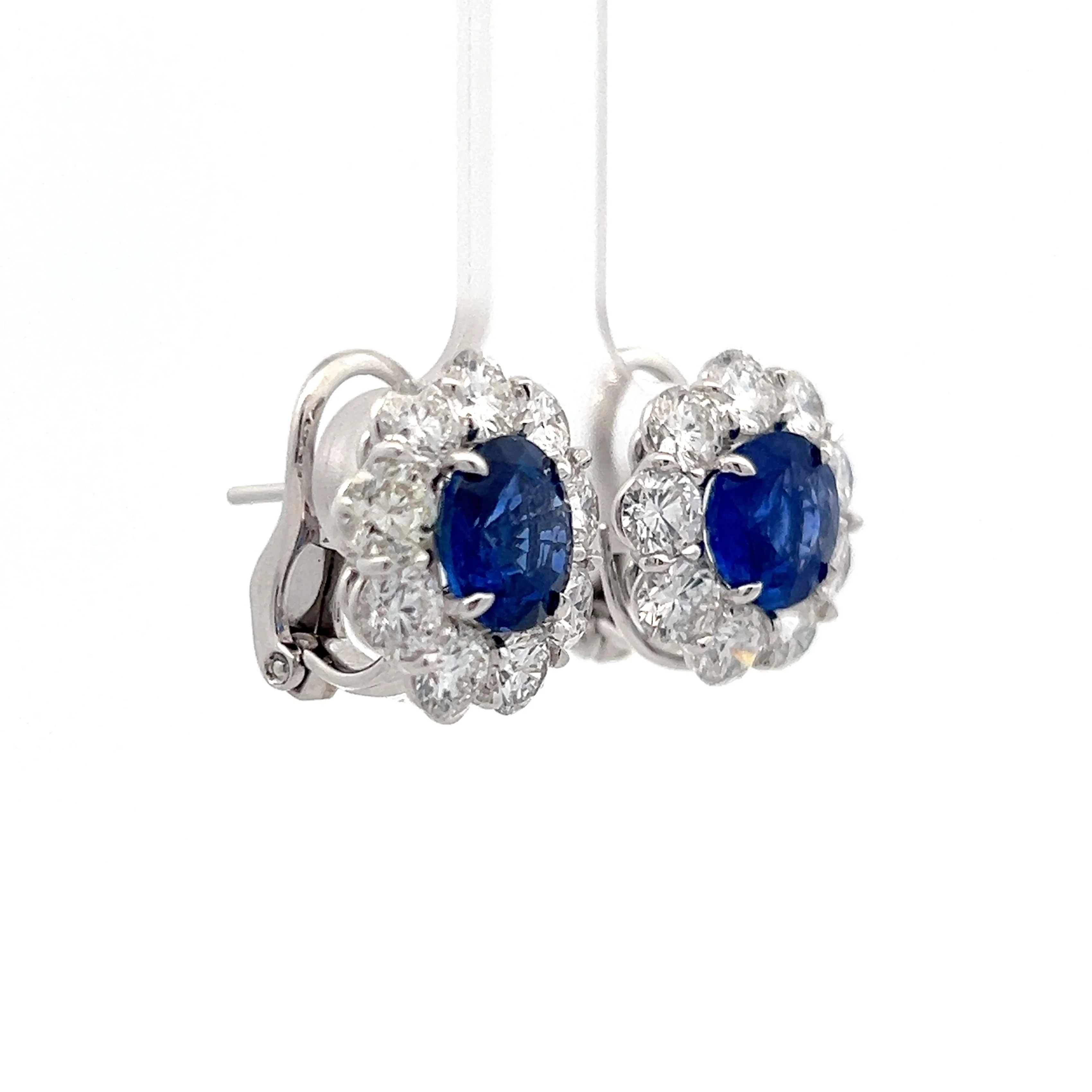 5.10 Sapphire & Diamond Halo Earrings in Platinum - Image 3