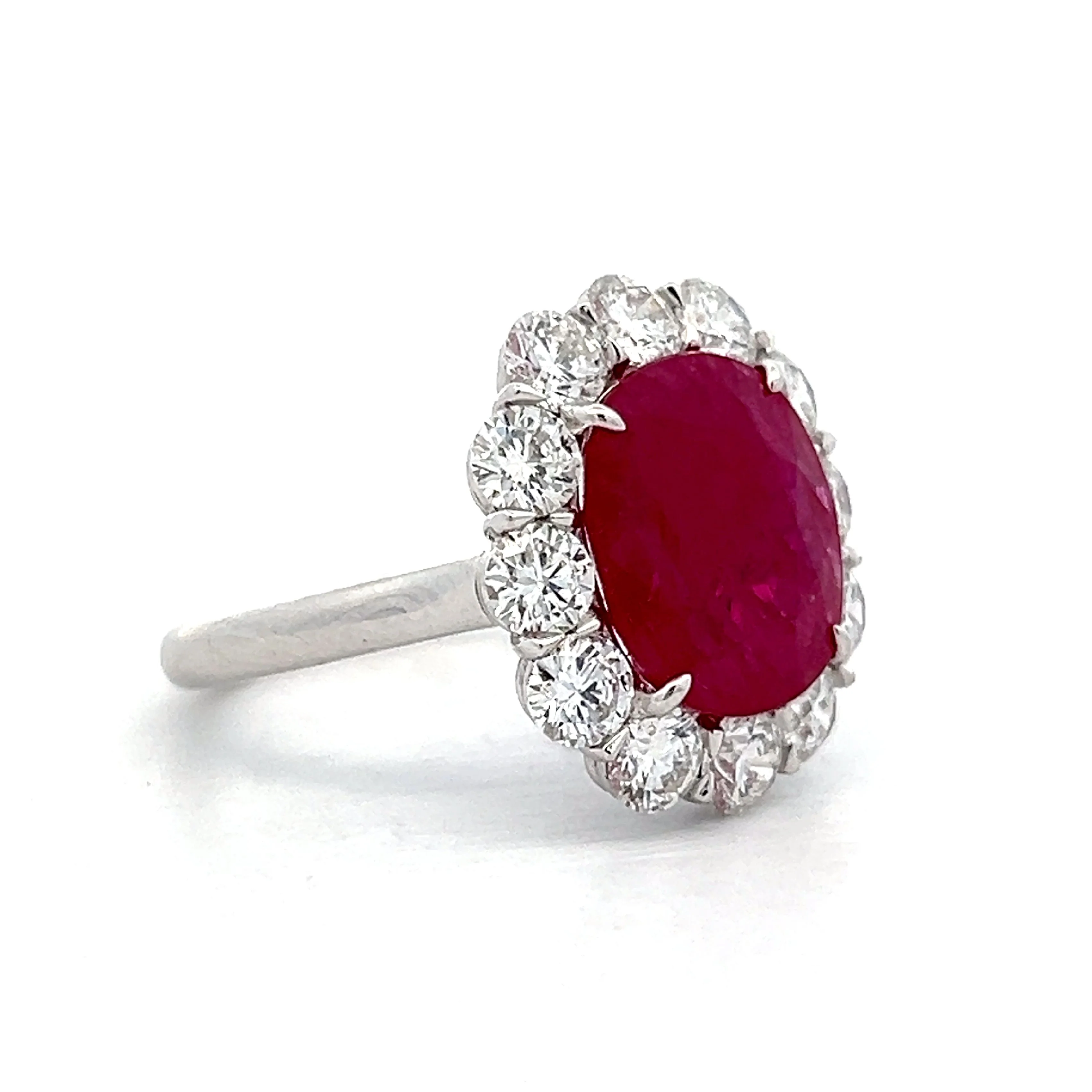 5.14 Cushion Cut Ruby & Diamond Cocktail Ring in Platinum - Image 3