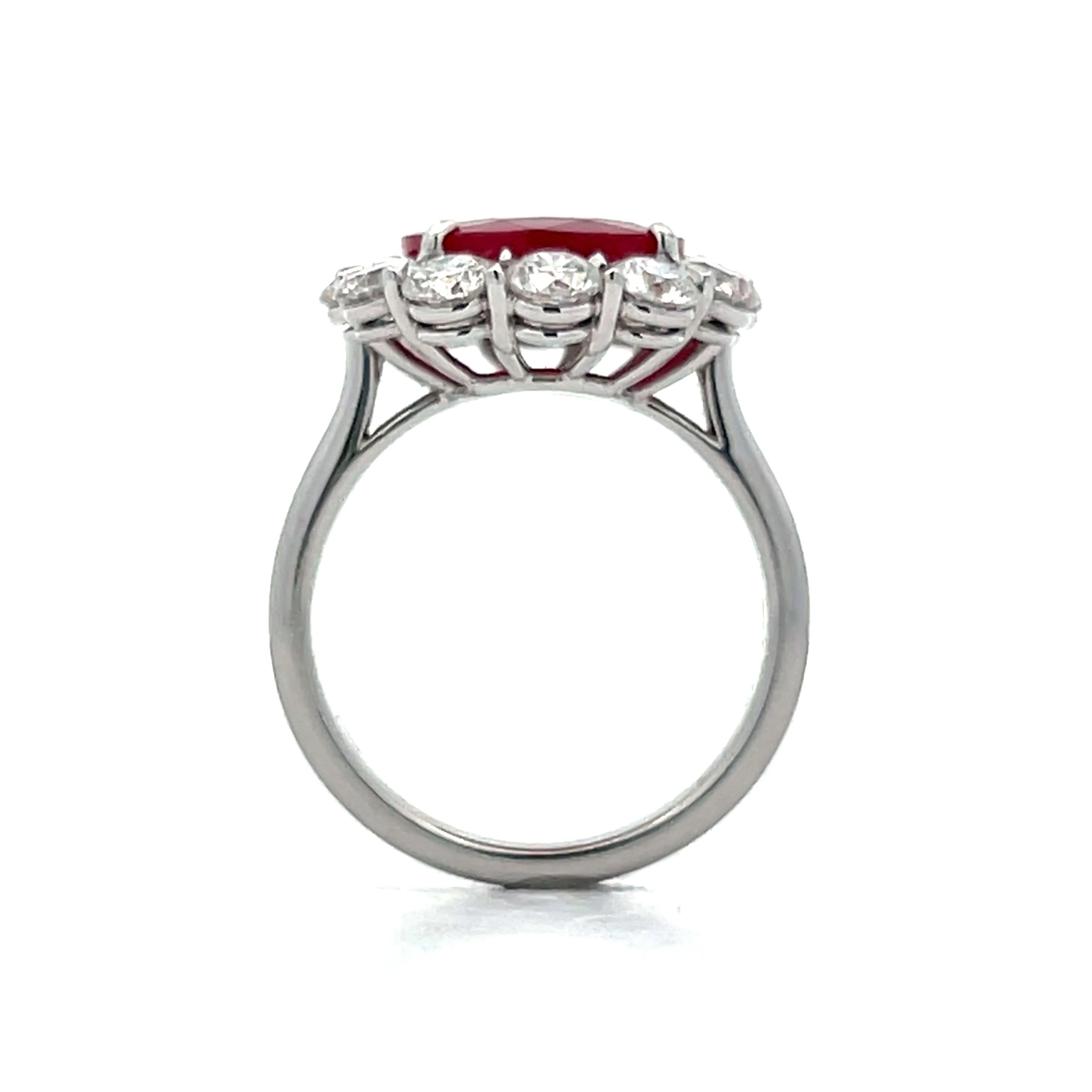 5.14 Cushion Cut Ruby & Diamond Cocktail Ring in Platinum - Image 4