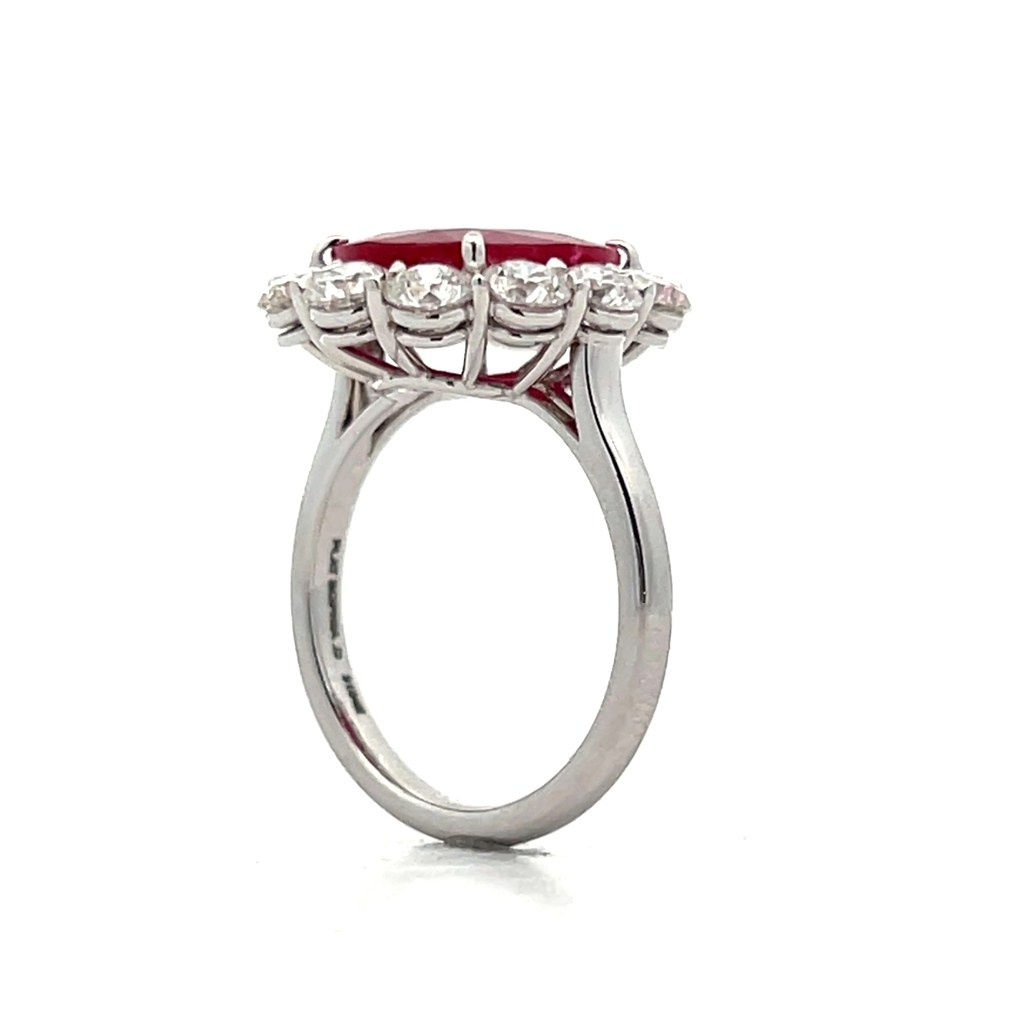5.14 Cushion Cut Ruby & Diamond Cocktail Ring in Platinum - Image 5