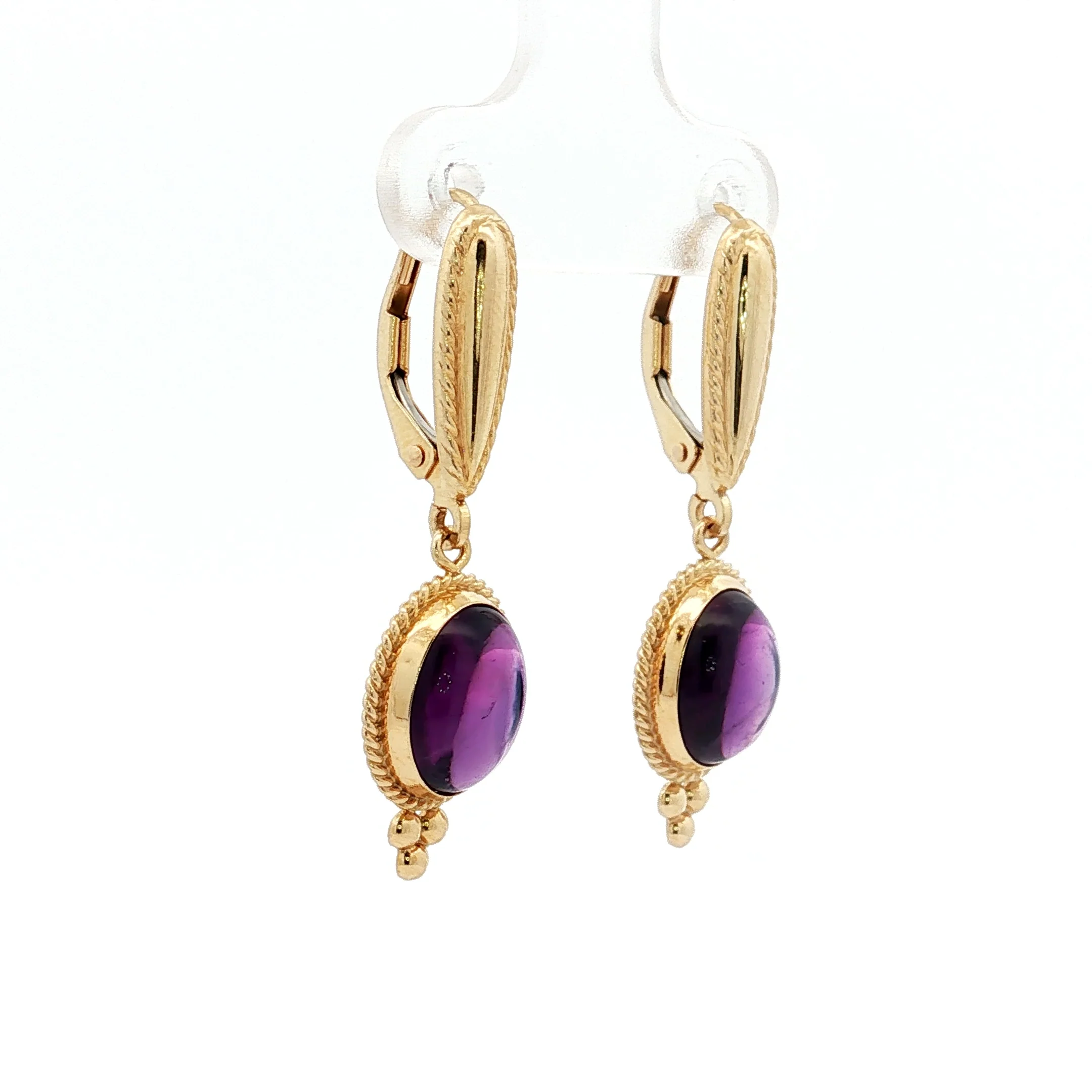 5.20 Cabochon Amethyst Drop Earrings in 14k Yellow Gold - Image 3