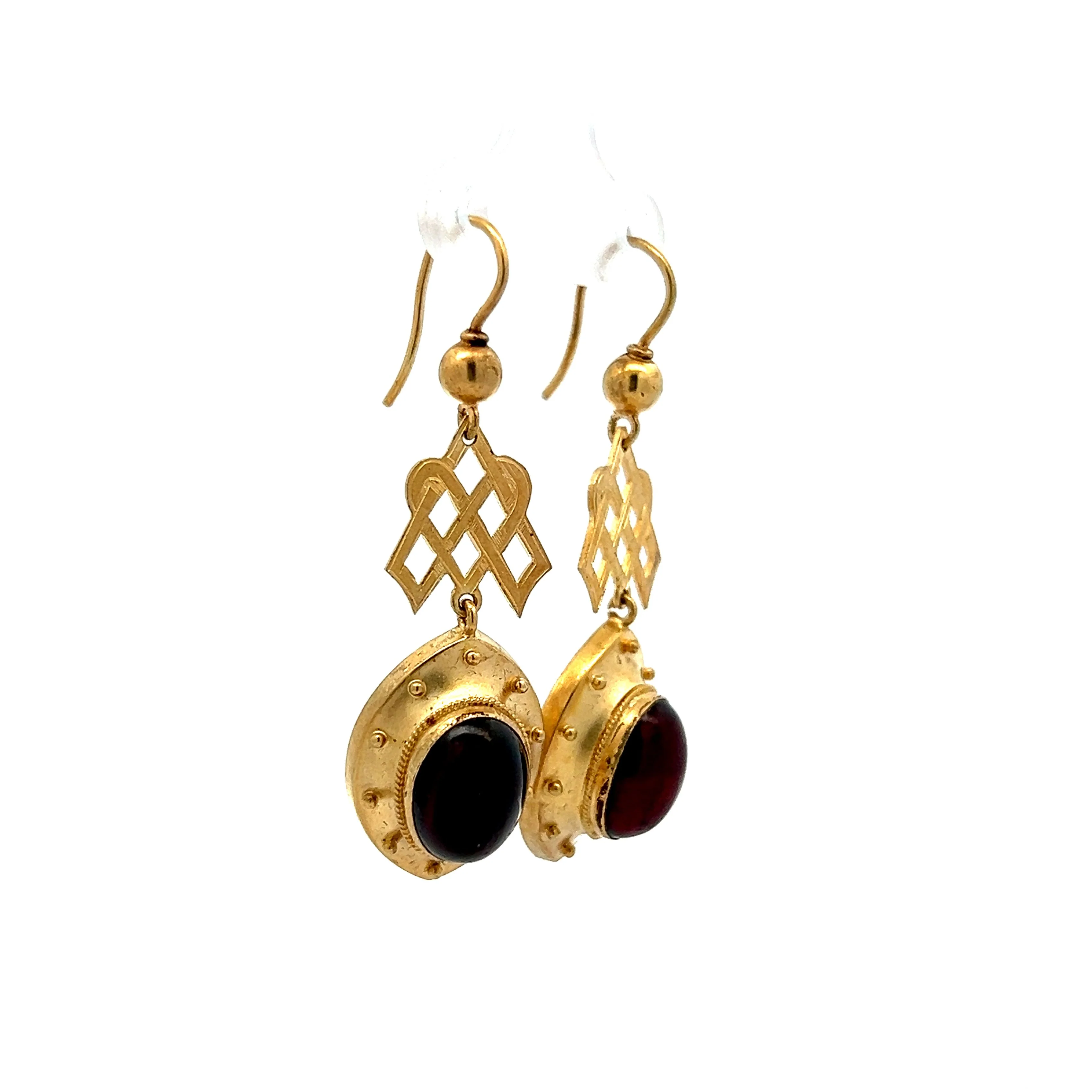 5.26 Victorian Garnet Drop Earrings in 14k Yellow Gold - Image 3