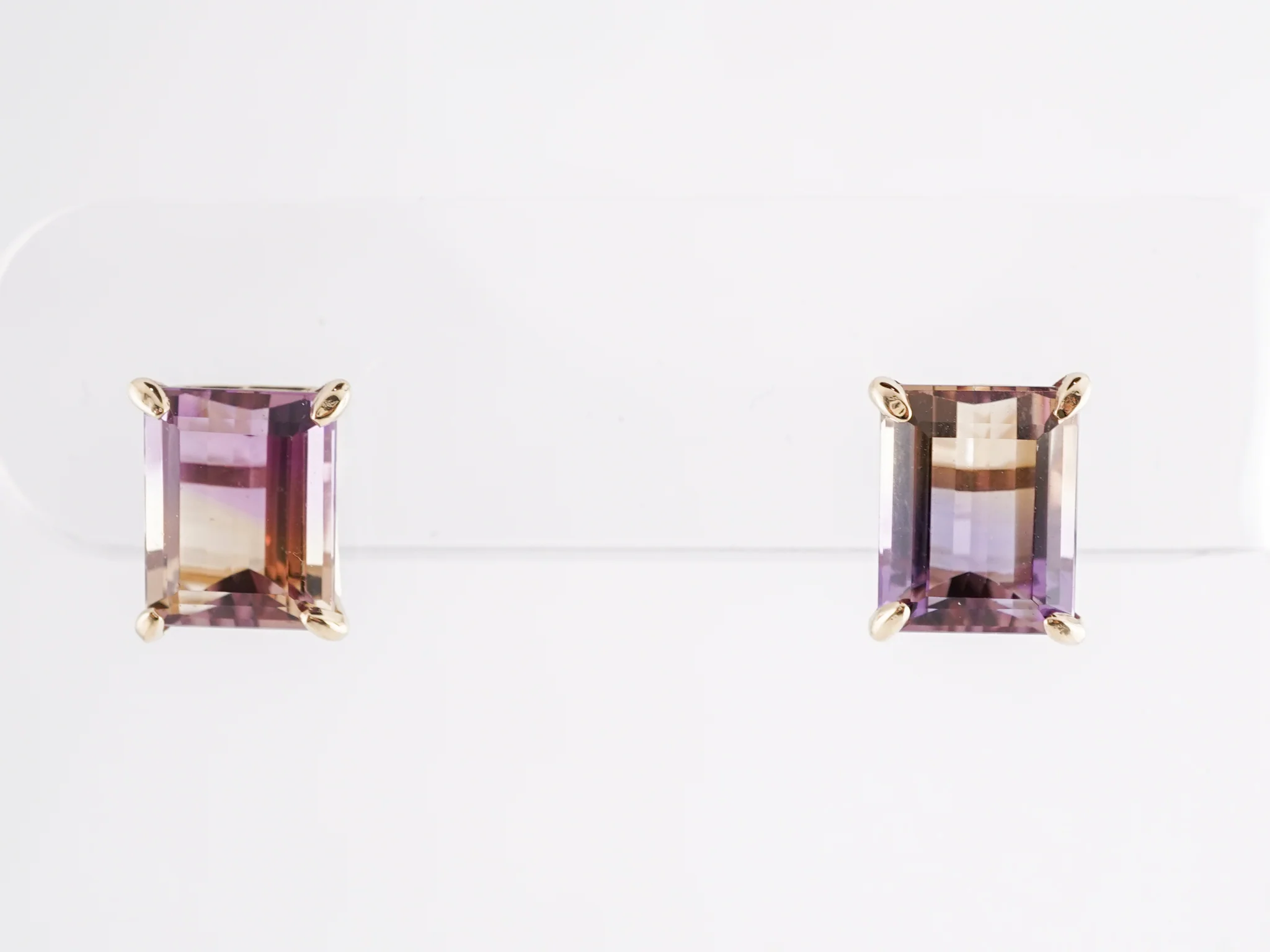 5.56 Emerald Cut Ametrine Stud Earrings in 14k Yellow Gold - Image 3