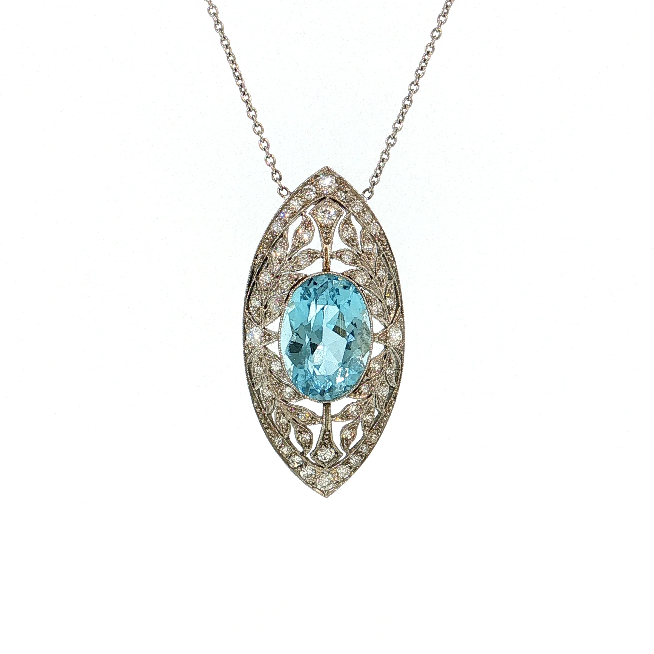 5.75 Art Deco Aquamarine & Diamond Pendant Platinum