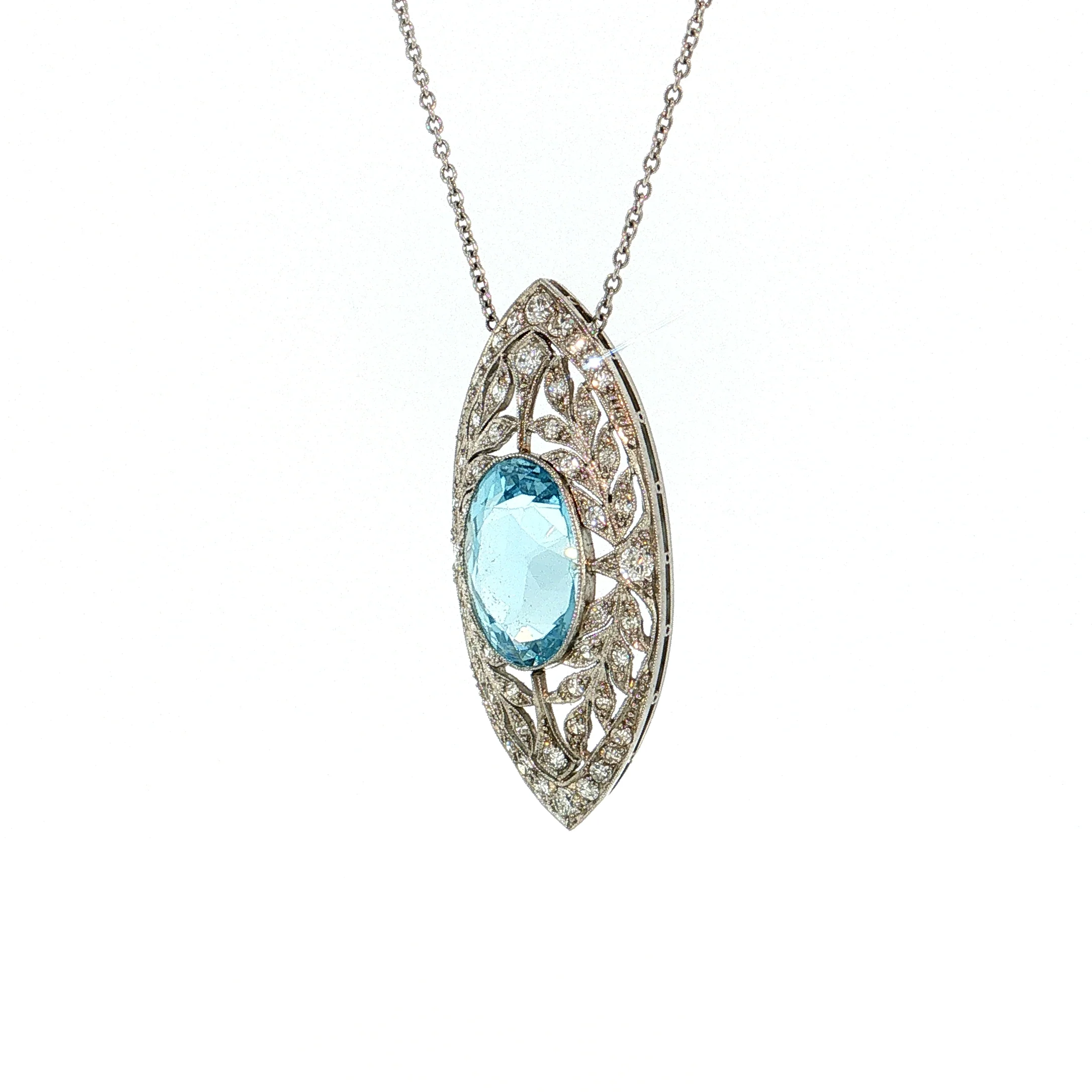 5.75 Art Deco Aquamarine & Diamond Pendant Platinum - Image 2