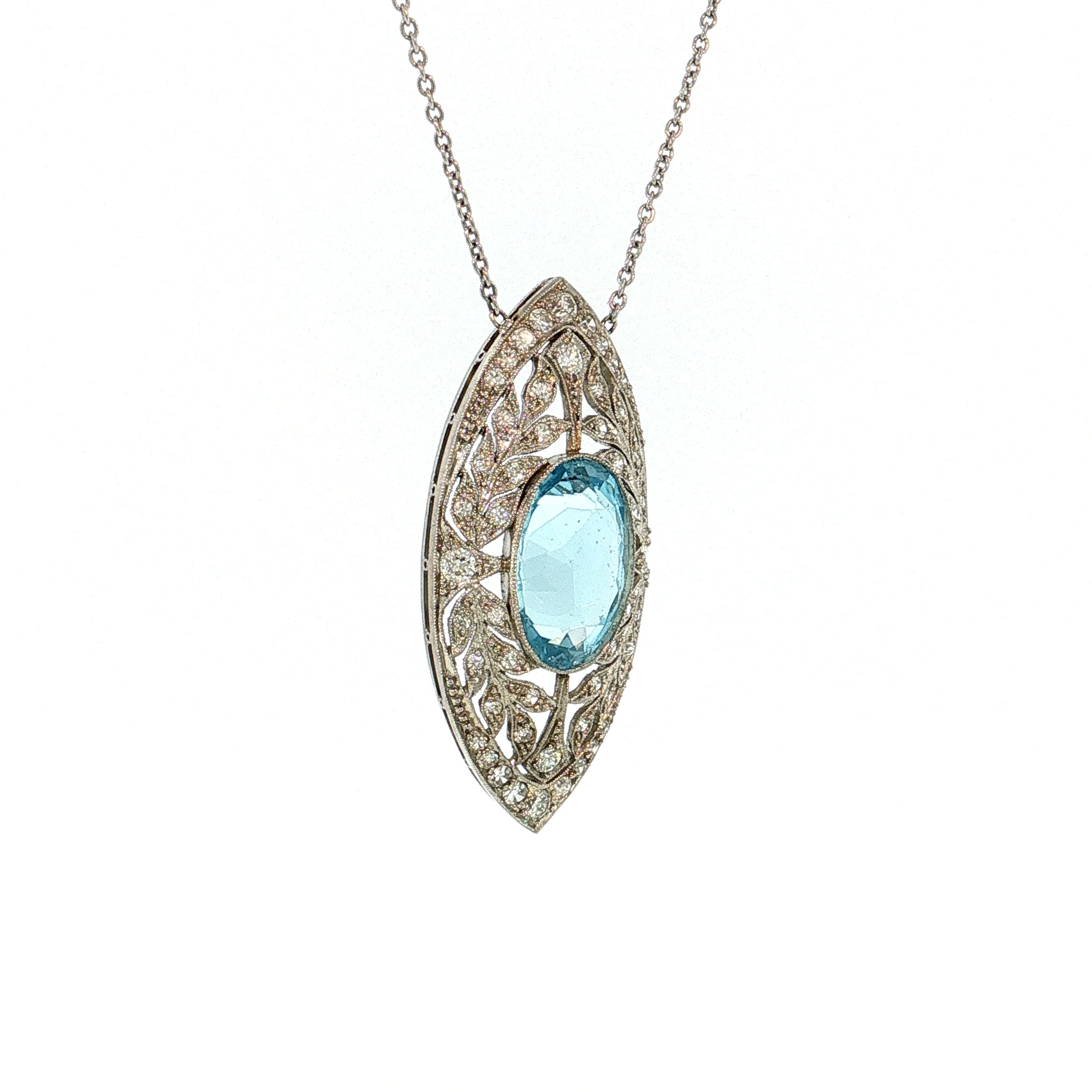5.75 Art Deco Aquamarine & Diamond Pendant Platinum - Image 3