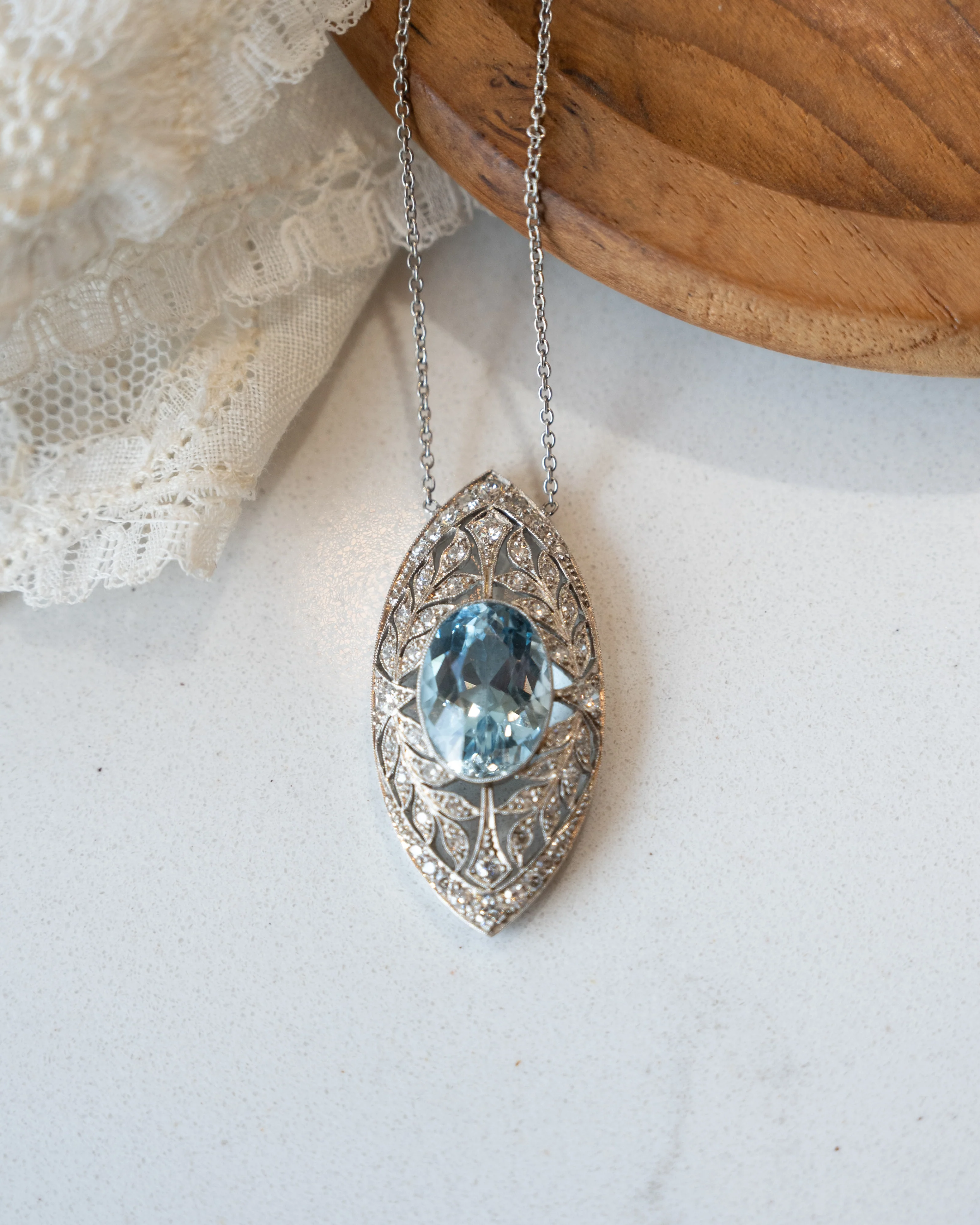 5.75 Art Deco Aquamarine & Diamond Pendant Platinum - Image 5