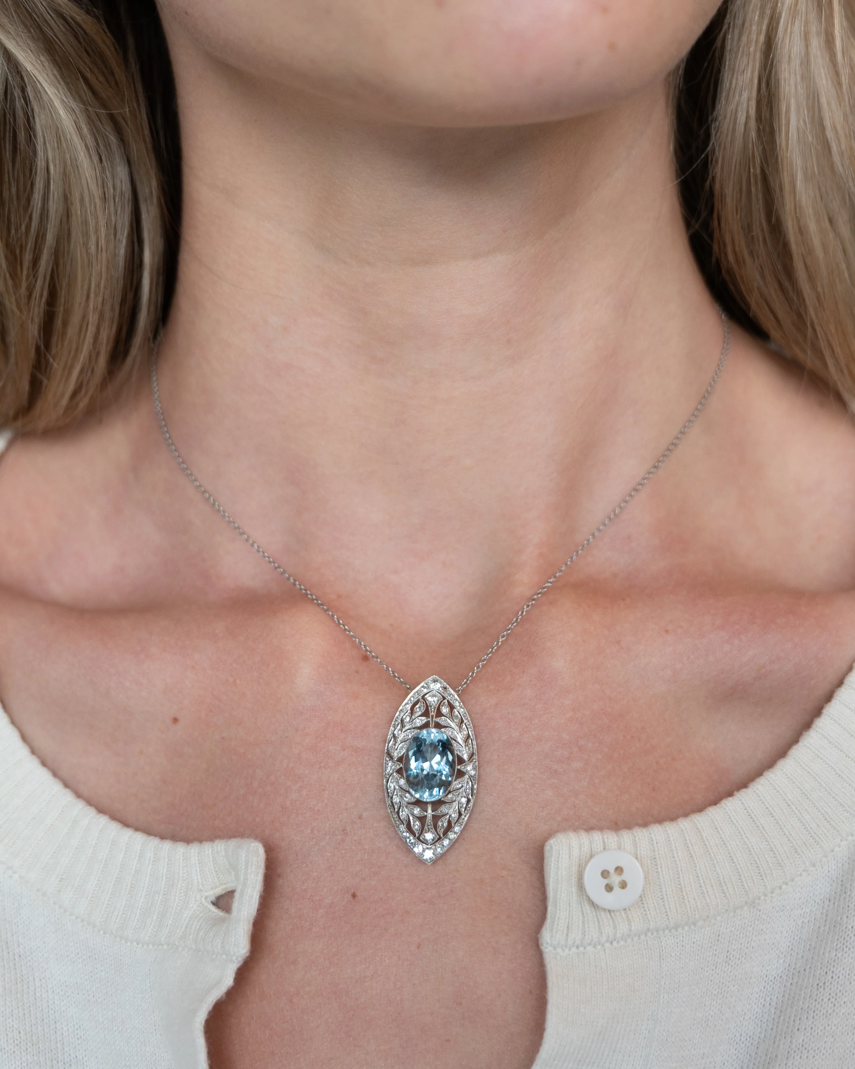 5.75 Art Deco Aquamarine & Diamond Pendant Platinum - Image 6