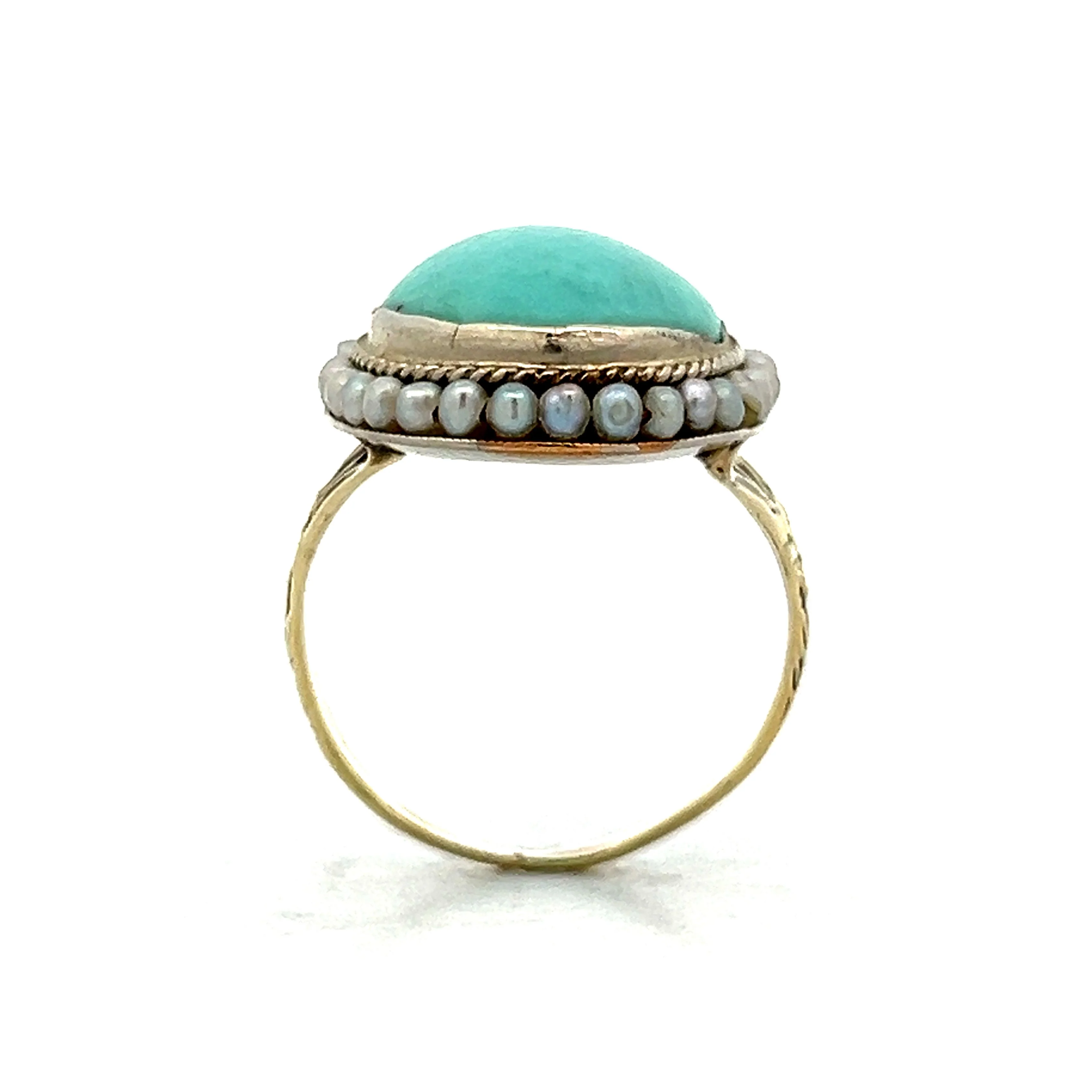 5.83 Victorian Cabochon Turquoise Ring in 14k Yellow Gold - Image 4