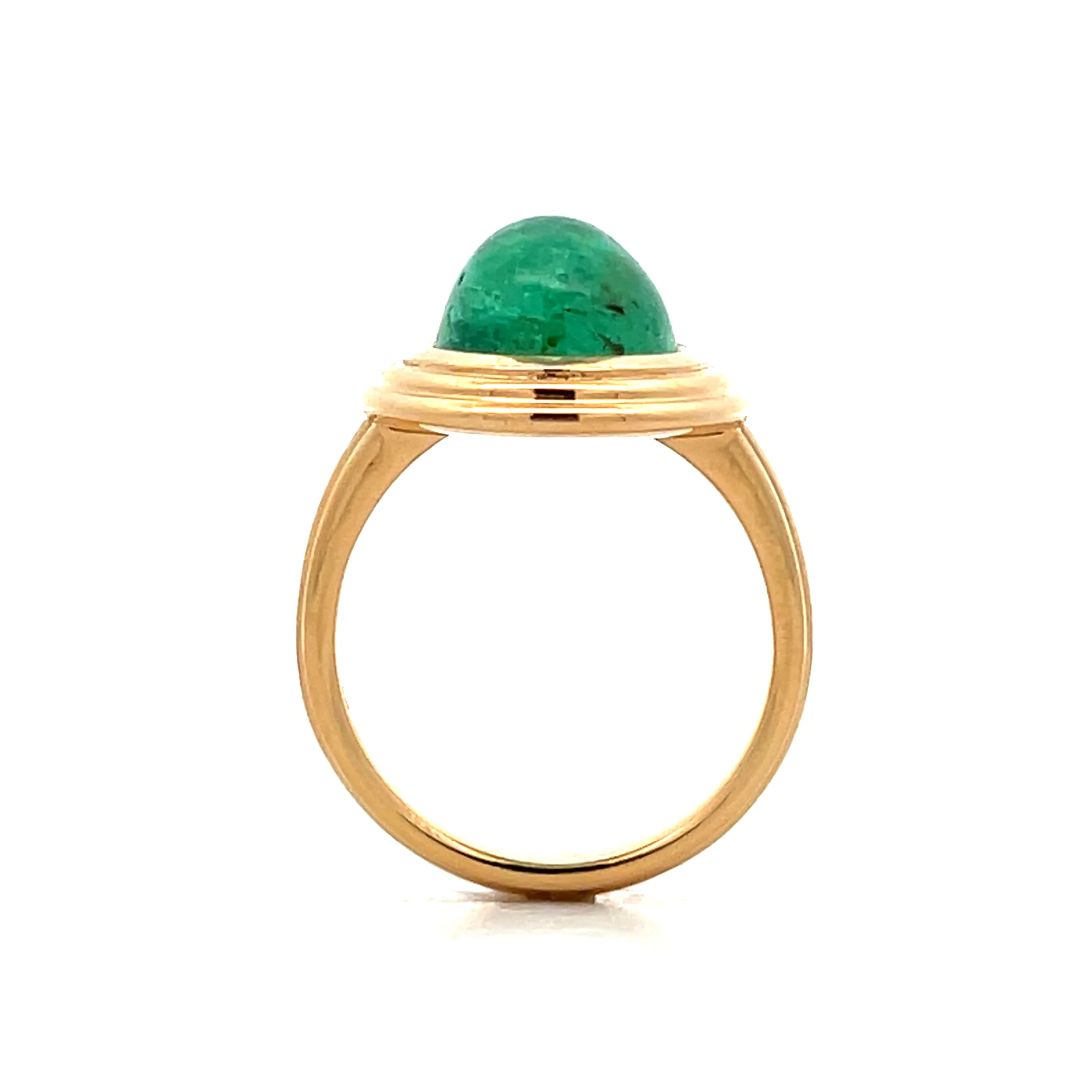 5.96 Cabochon Emerald Cocktail Ring in 14k Yellow Gold - Image 4