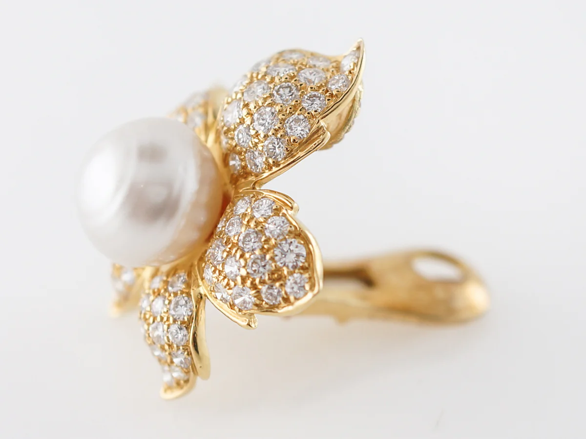 5 Carat Diamond & Pearl Earrings in 18k Yellow Gold - Image 2