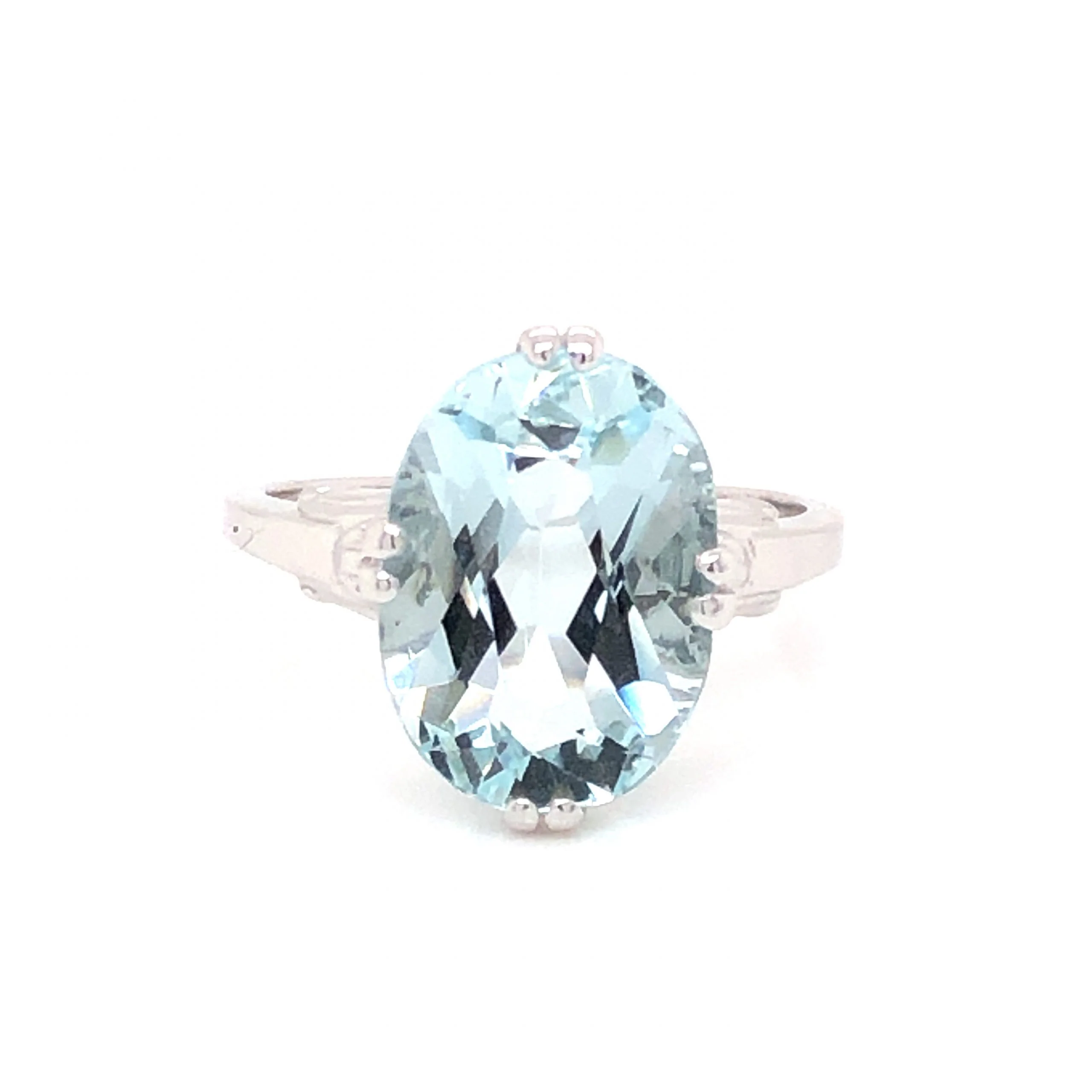 5 Carat Mid-Century Oval Cut Aquamarine Ring in 14k White Gold