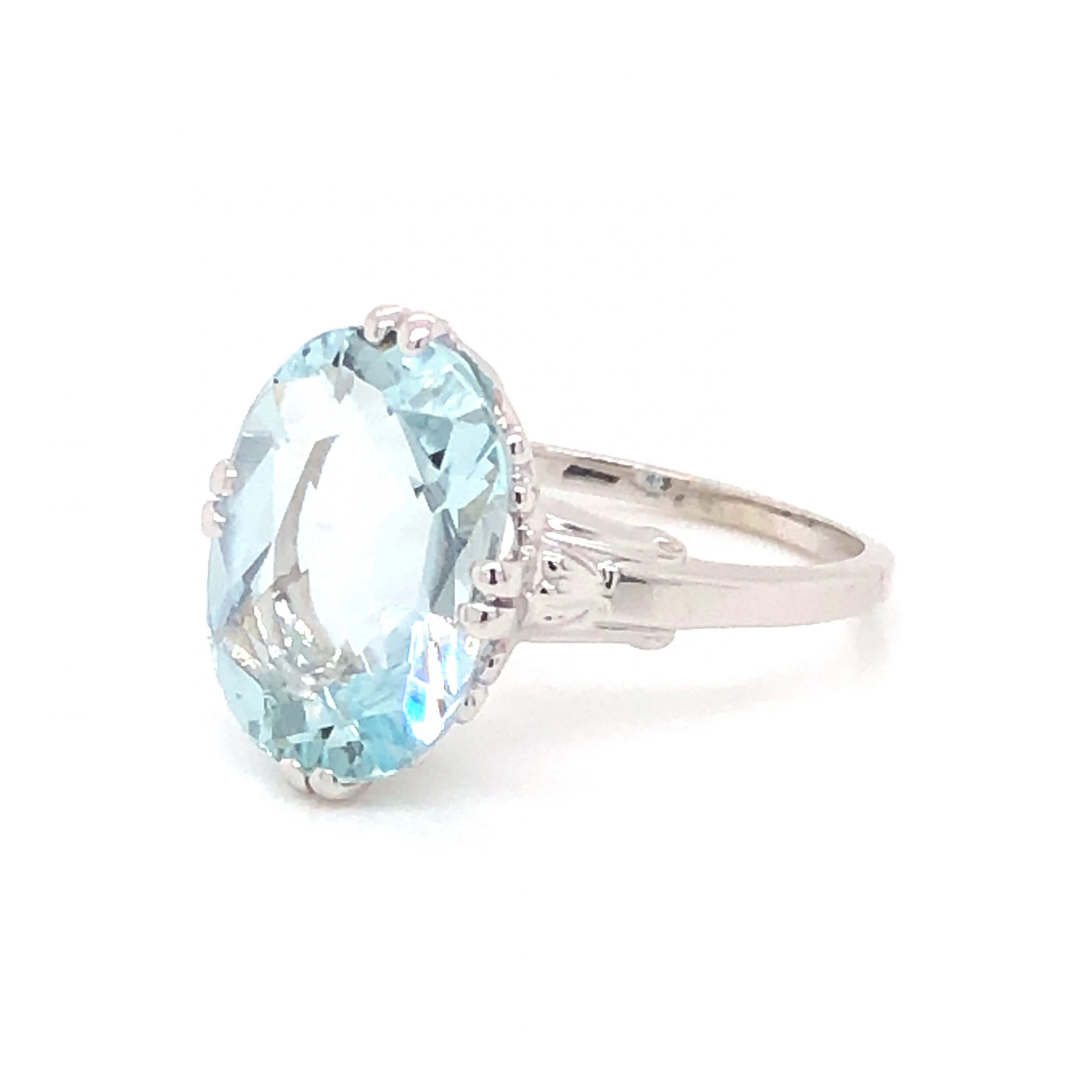 5 Carat Mid-Century Oval Cut Aquamarine Ring in 14k White Gold - Image 2
