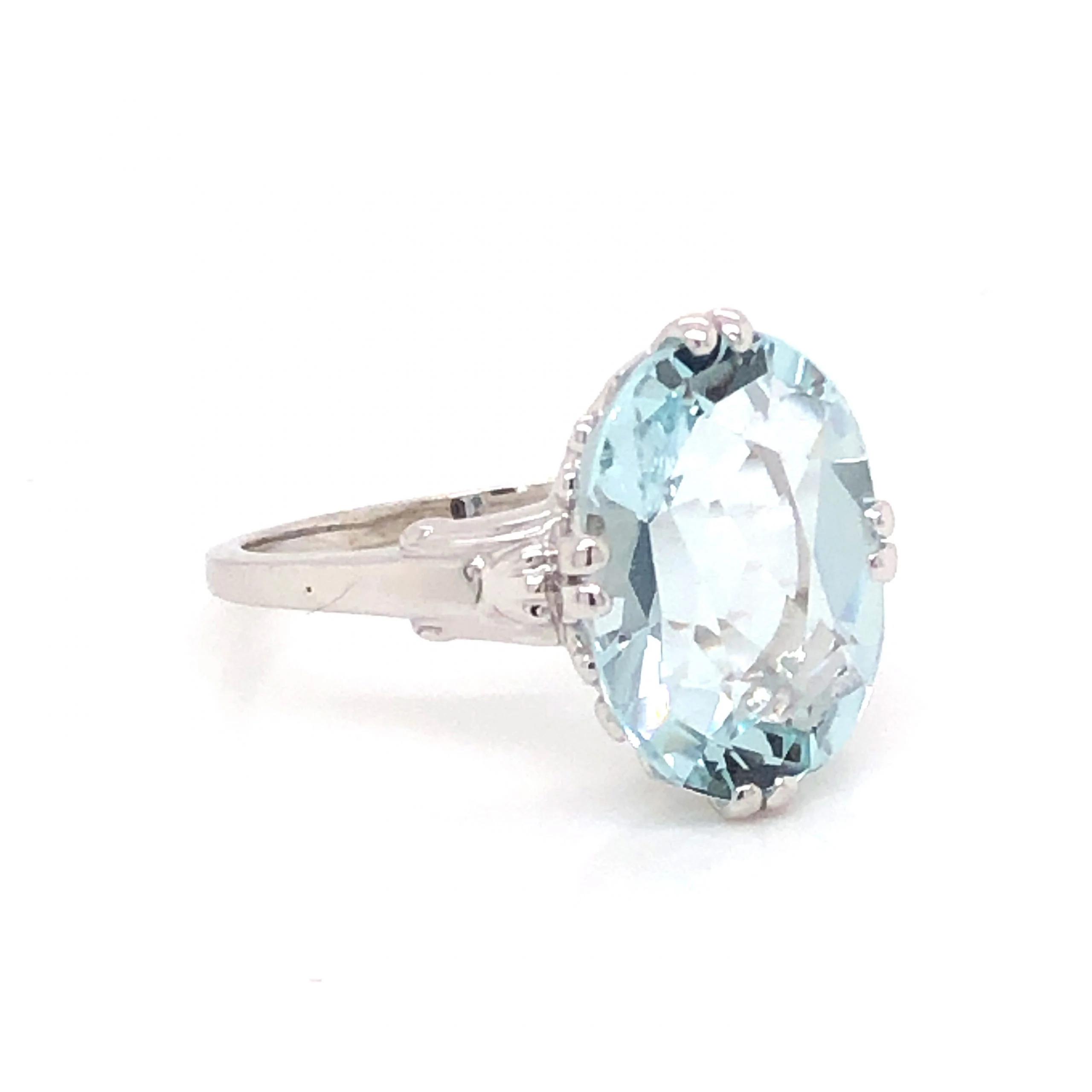 5 Carat Mid-Century Oval Cut Aquamarine Ring in 14k White Gold - Image 3