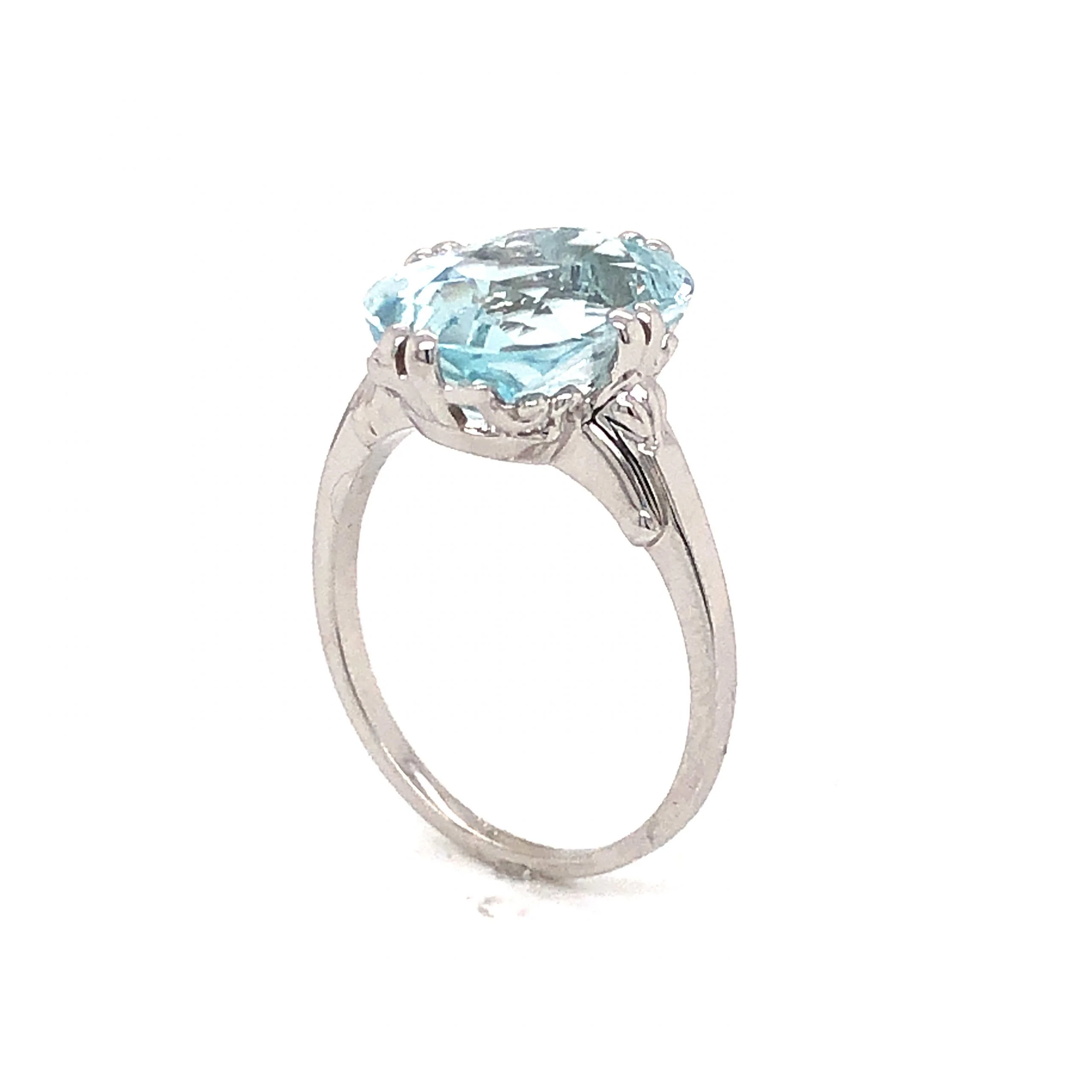5 Carat Mid-Century Oval Cut Aquamarine Ring in 14k White Gold - Image 4