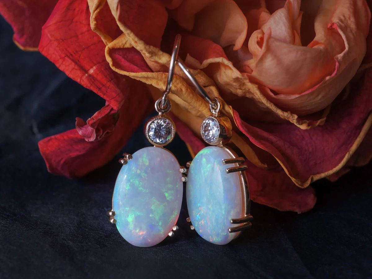 5 Carat Opal & Diamond Earrings in Yellow Gold - Image 4