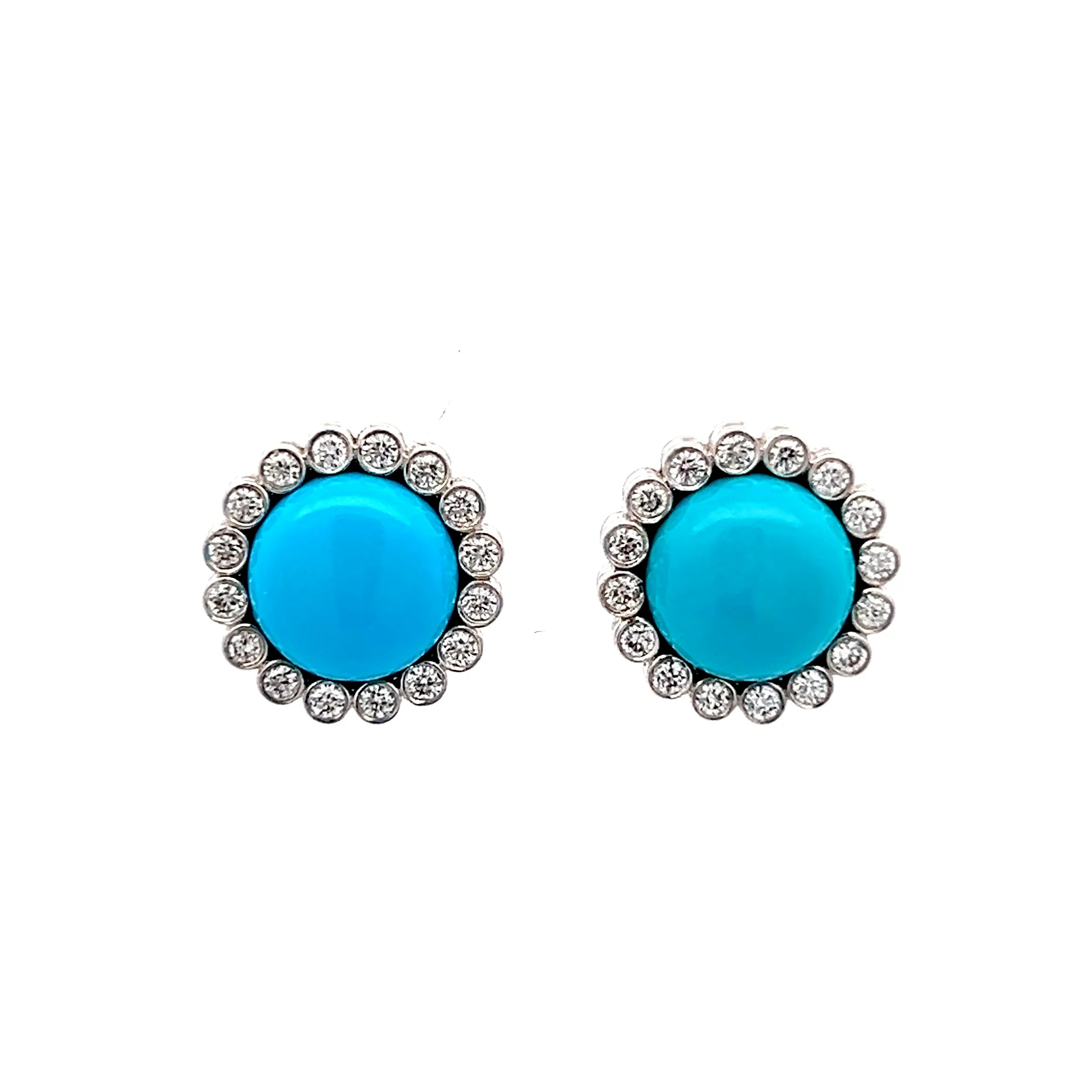 .50 Cabochon Turquoise & Diamond Stud Earrings 18k