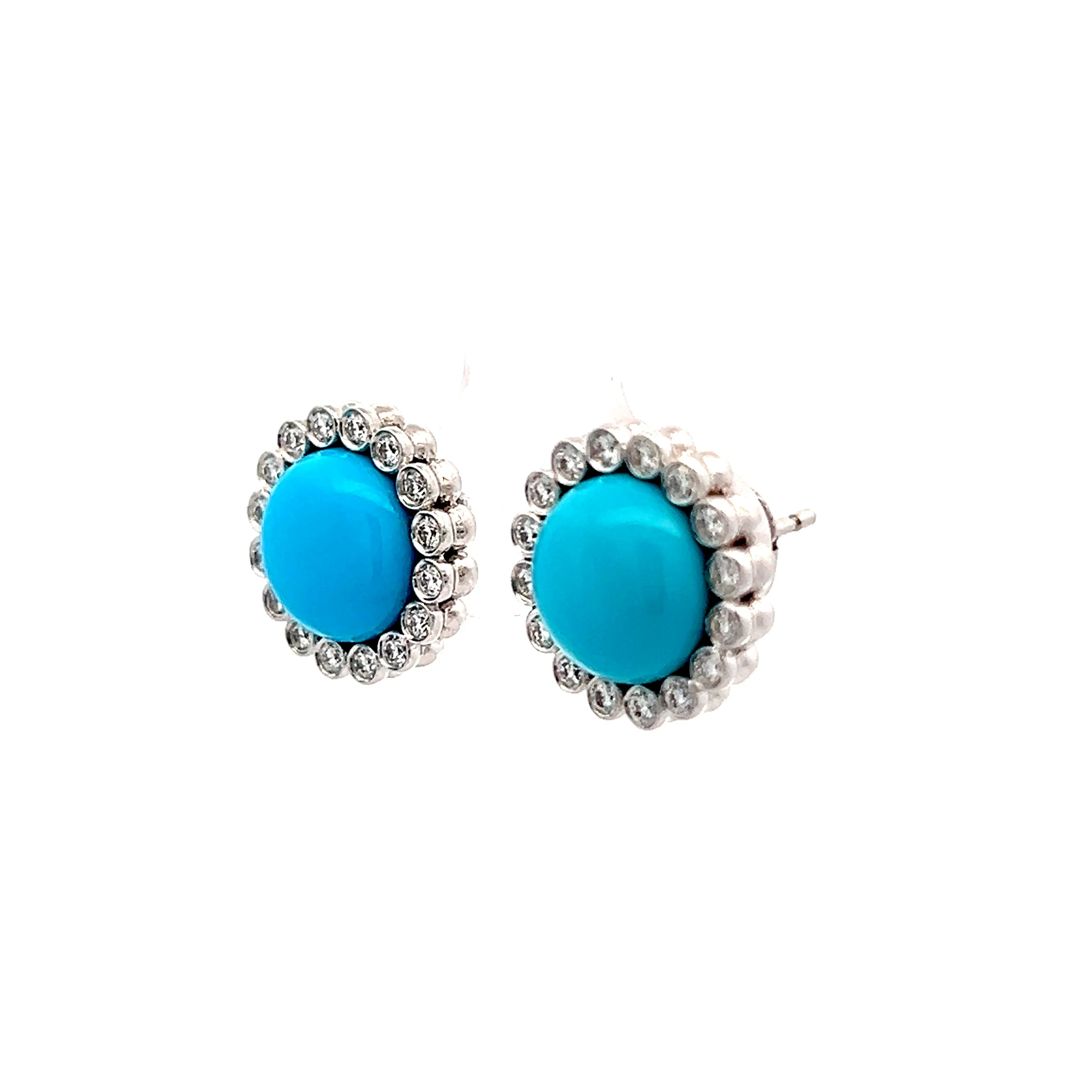 .50 Cabochon Turquoise & Diamond Stud Earrings 18k - Image 2