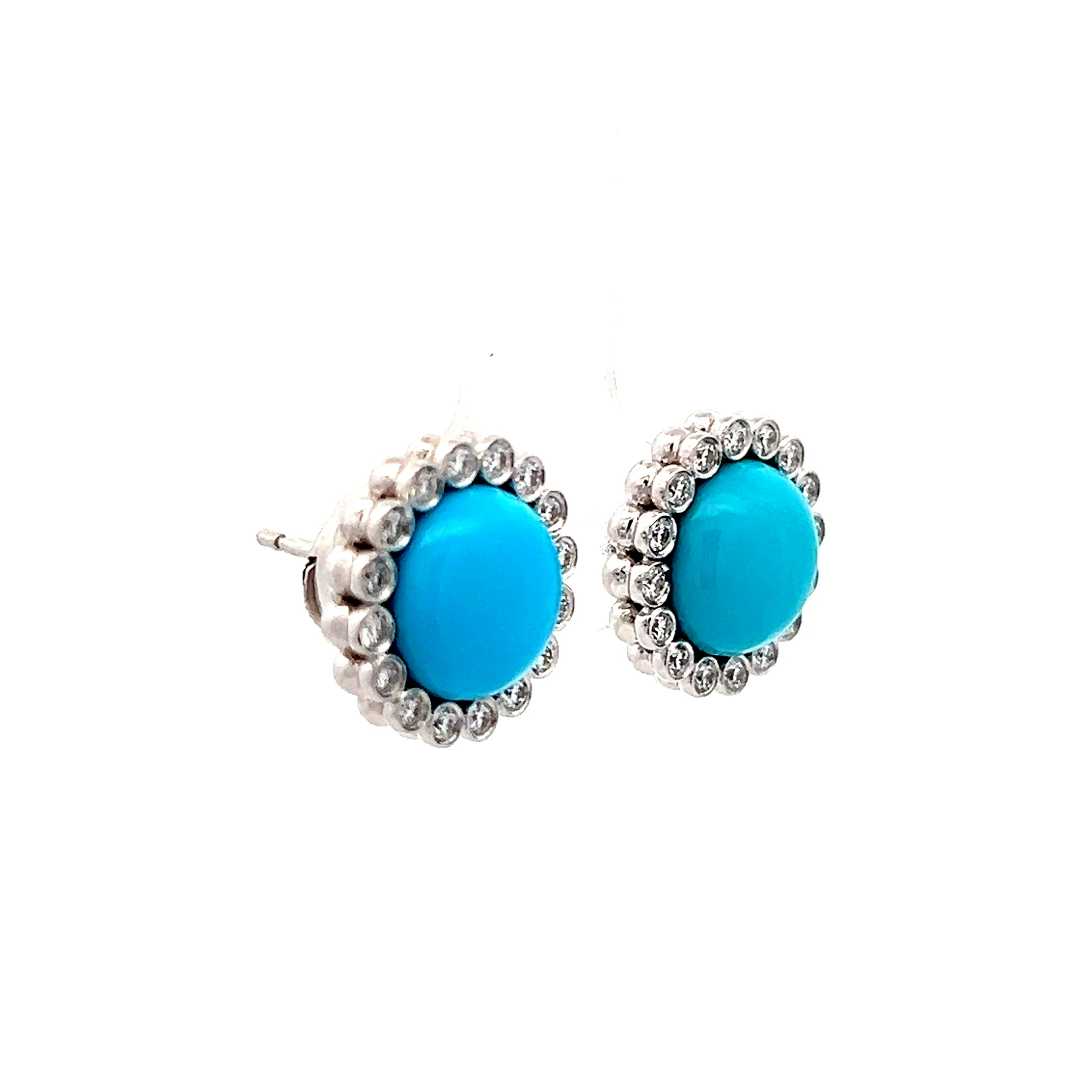 .50 Cabochon Turquoise & Diamond Stud Earrings 18k - Image 3