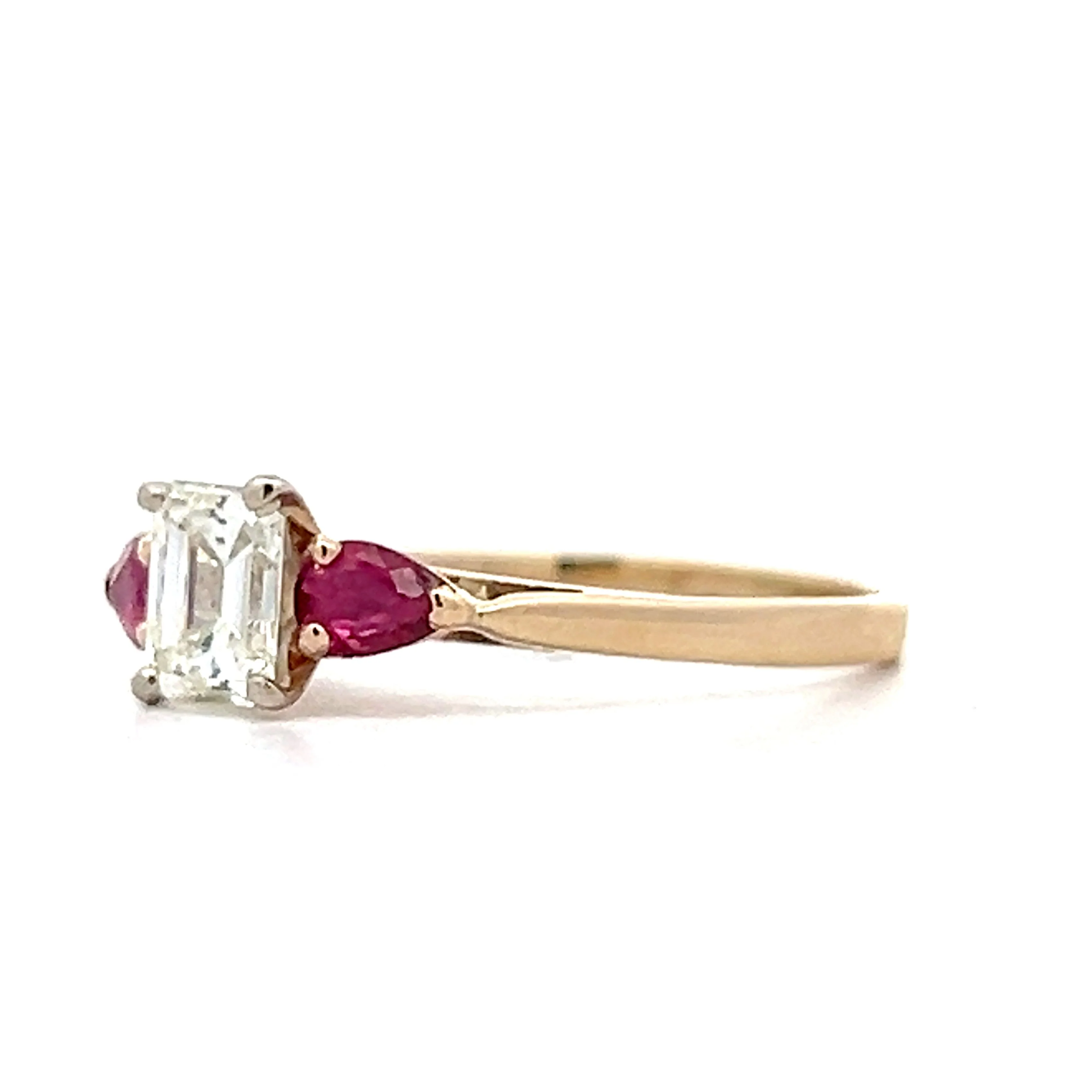 .50 Emerald Cut Diamond & Ruby Engagement Ring in 14k - Image 2