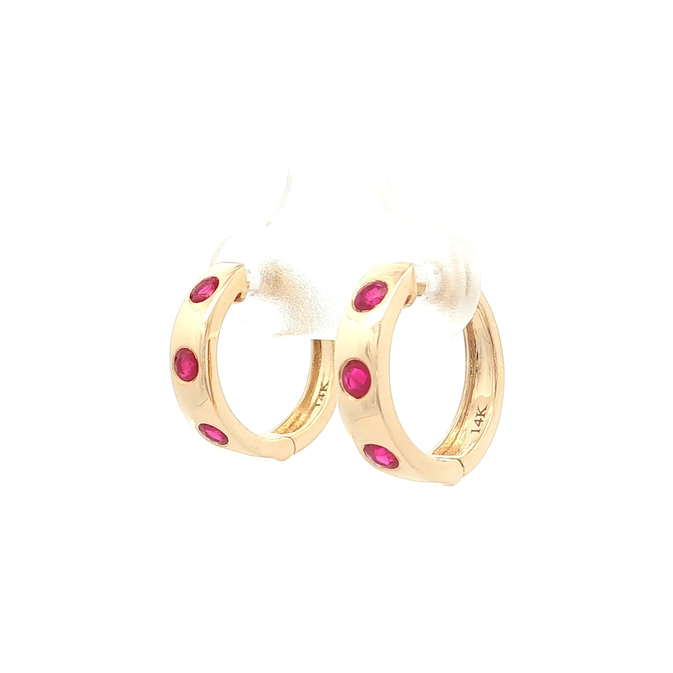 .50 Ruby Huggie Hoop Earrings 14k Yellow Gold - Image 2