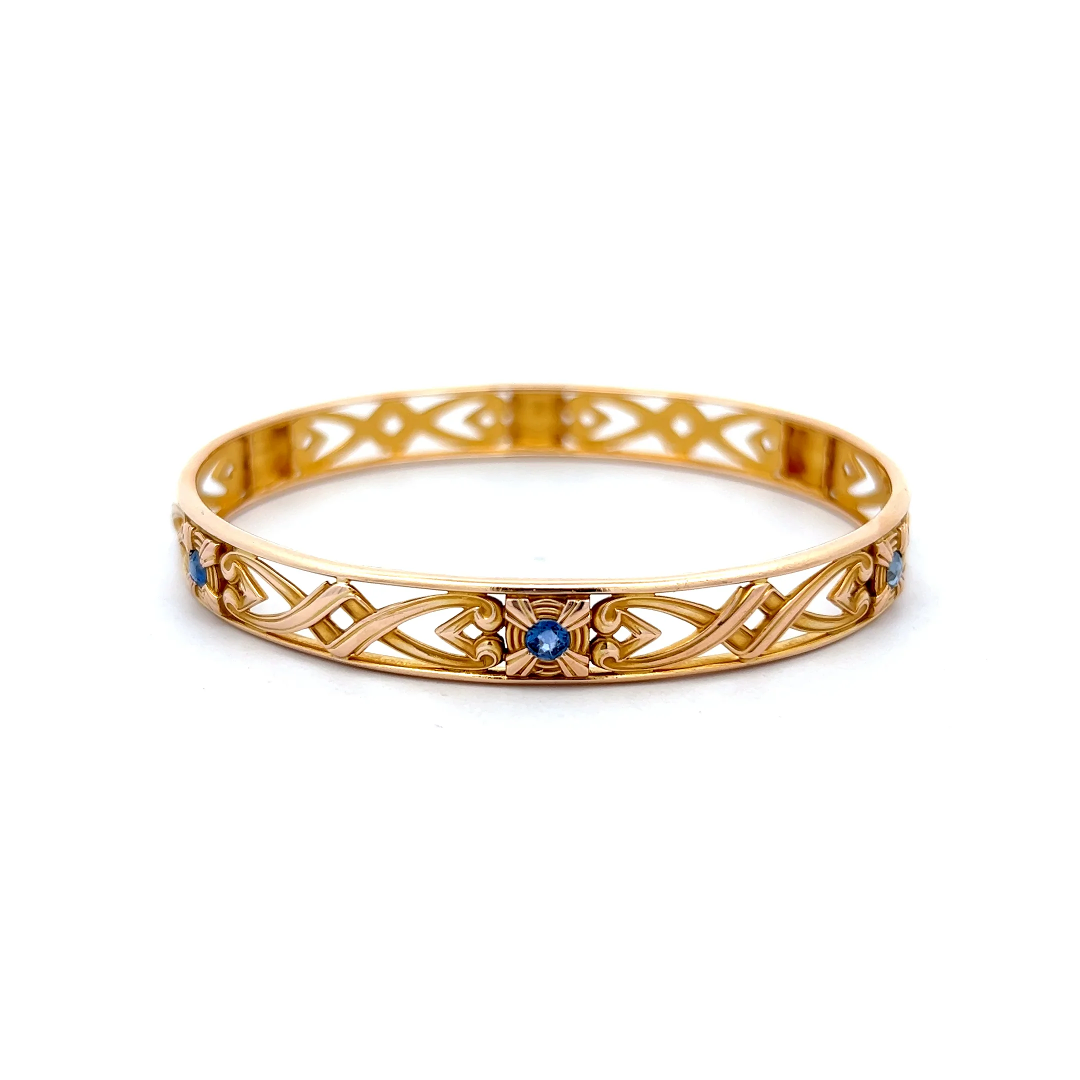 .51 Antique Art Nouveau Sapphire Bangle Bracelet in 14k