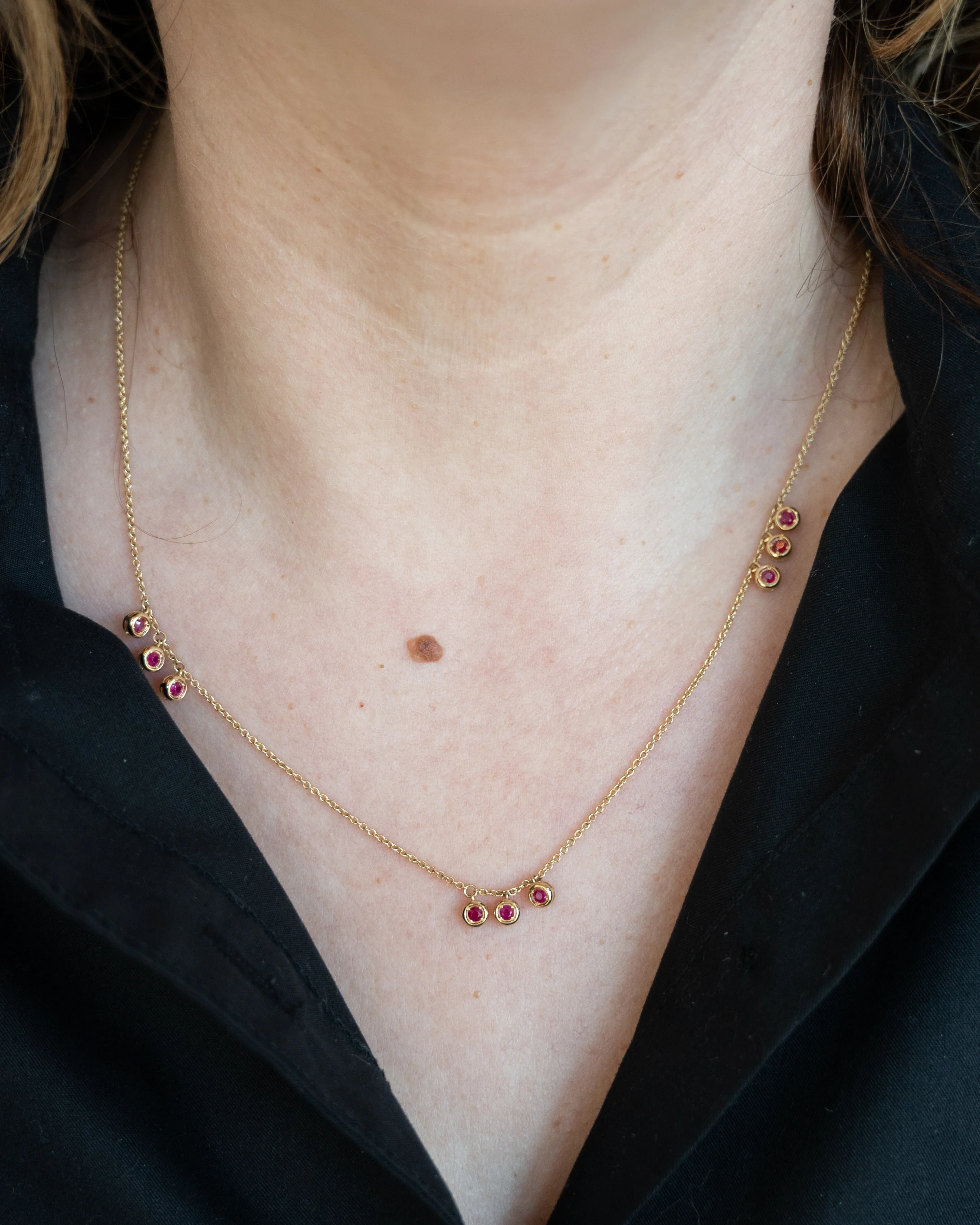 .51 Bezel Ruby Dangle Necklace in 14k Yellow Gold - Image 6