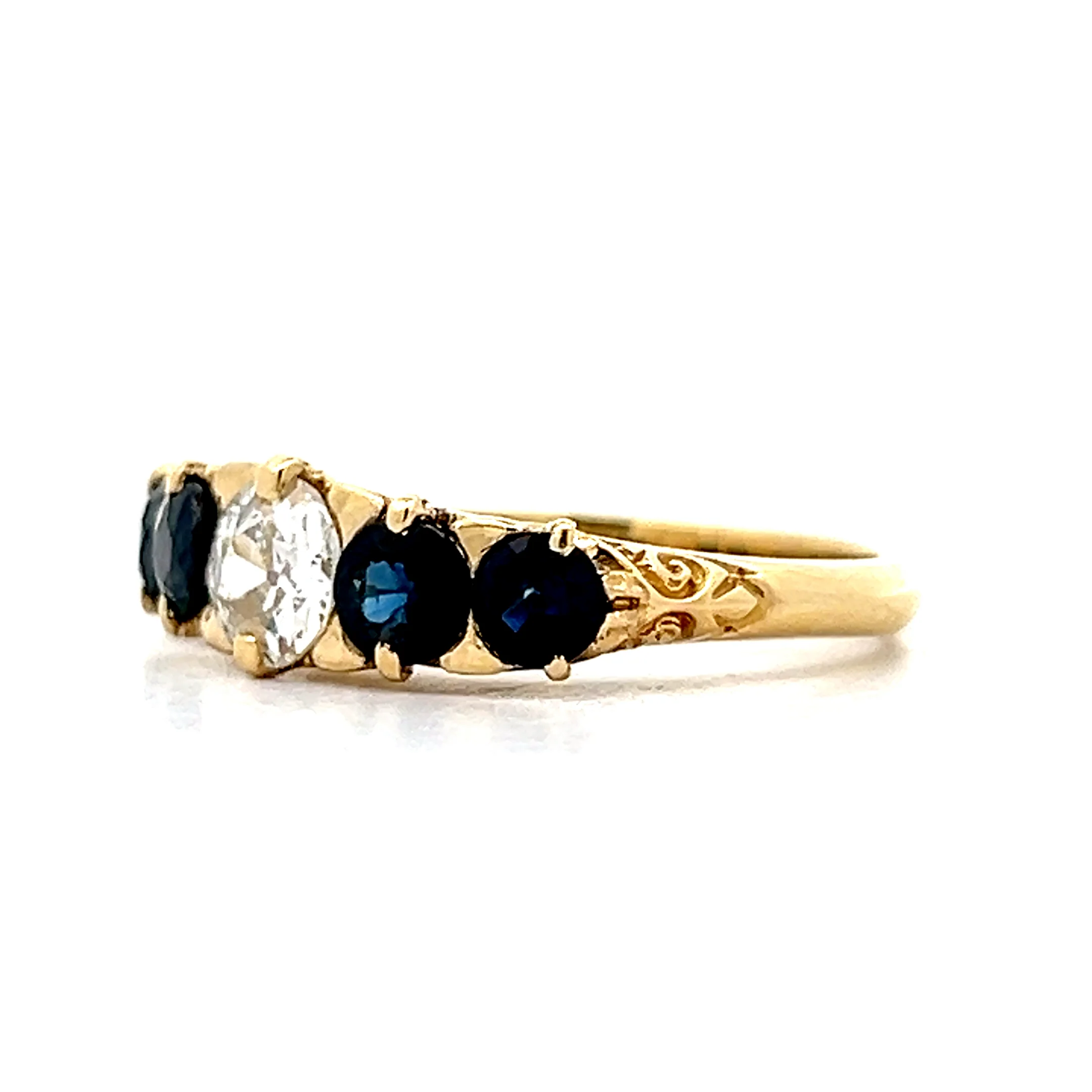 .51 Vintage Euro Diamond & Sapphire Stacking Ring 18k - Image 2
