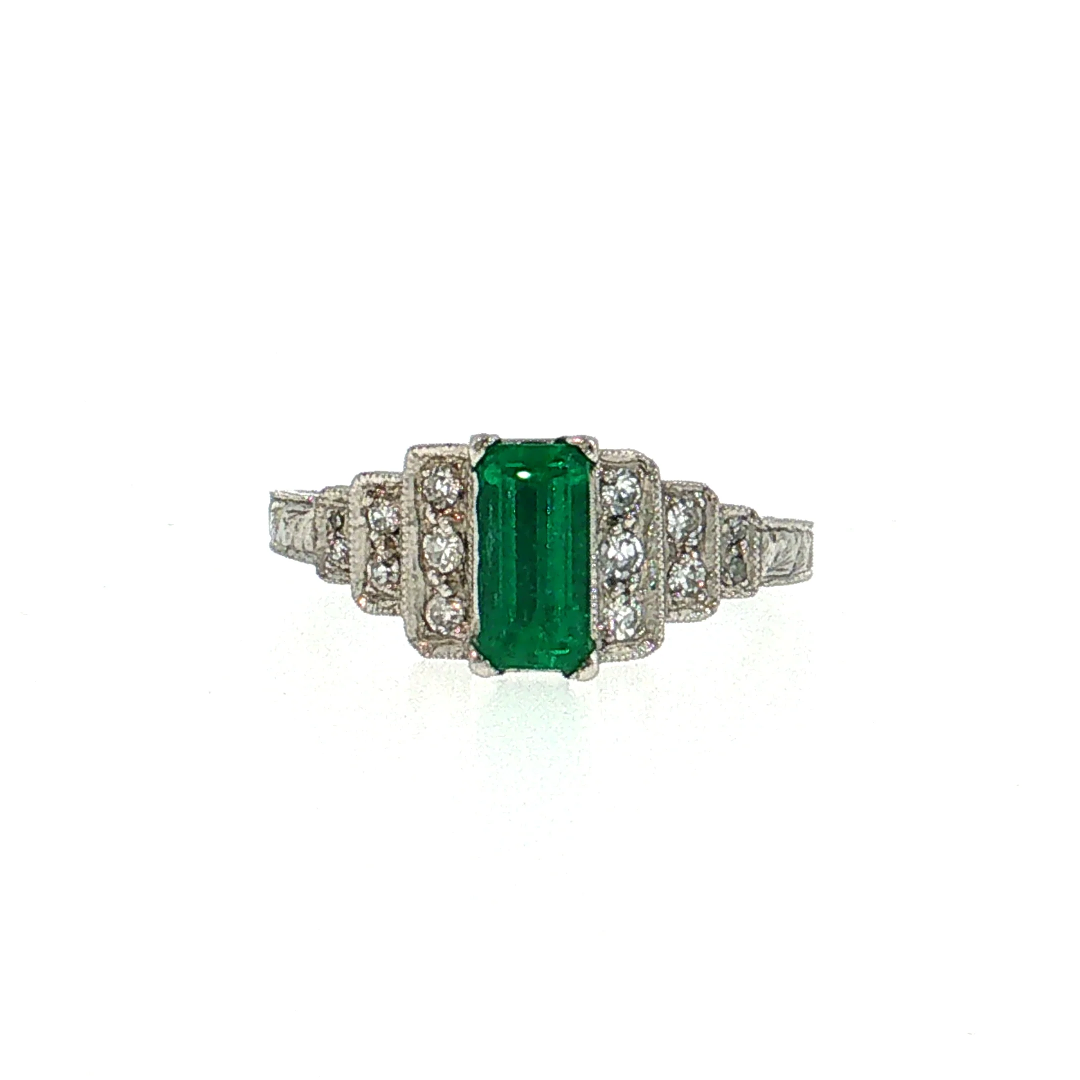 .52 Vintage Art Deco Emerald Engagement Ring Platinum