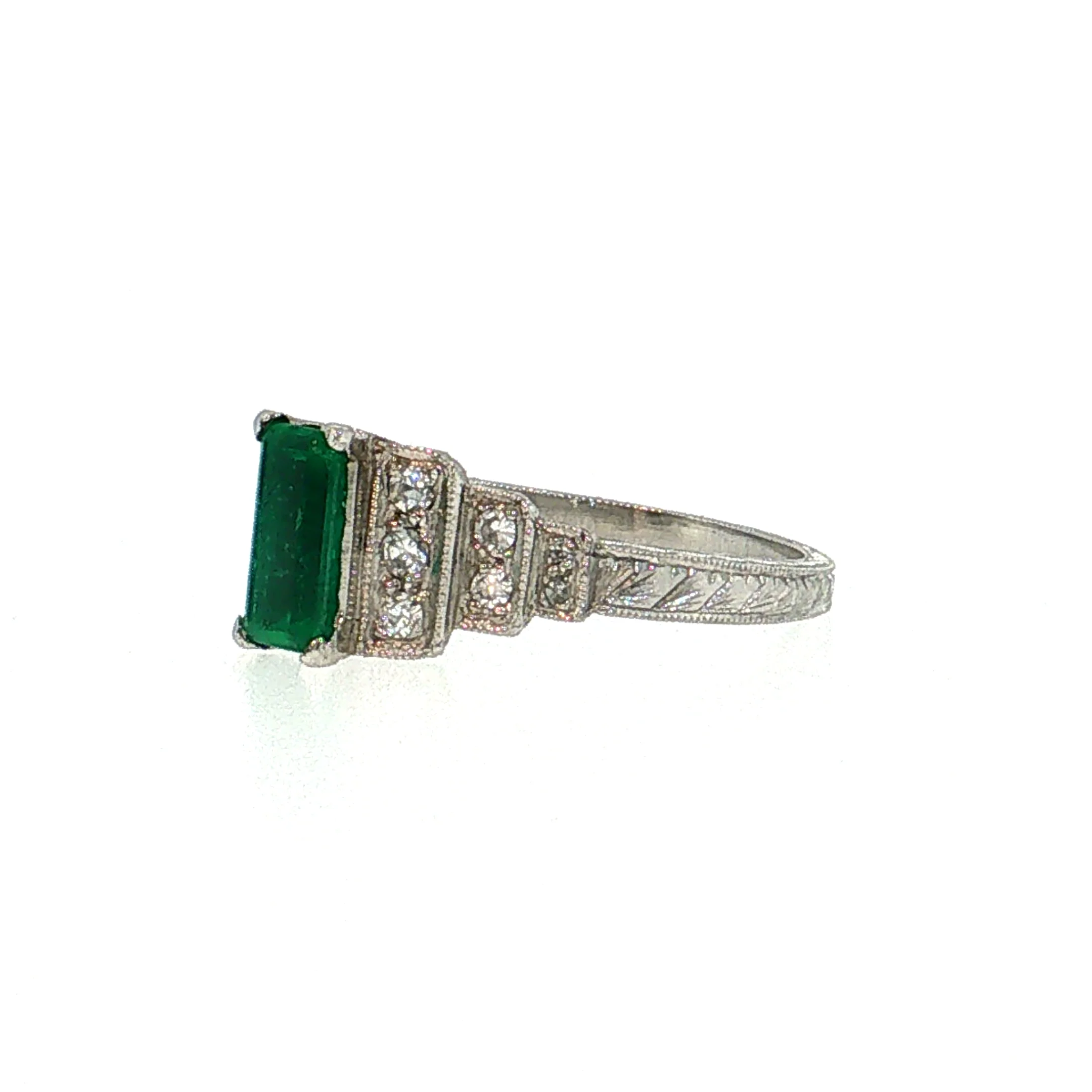 .52 Vintage Art Deco Emerald Engagement Ring Platinum - Image 2