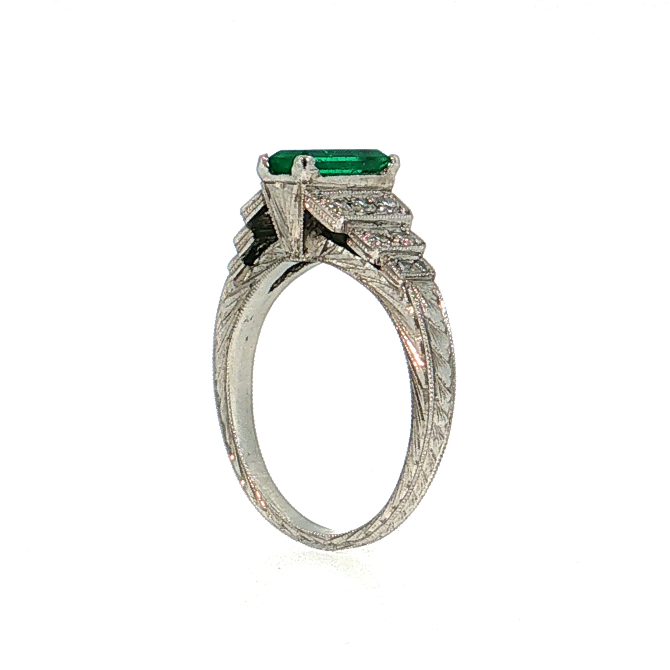 .52 Vintage Art Deco Emerald Engagement Ring Platinum - Image 5