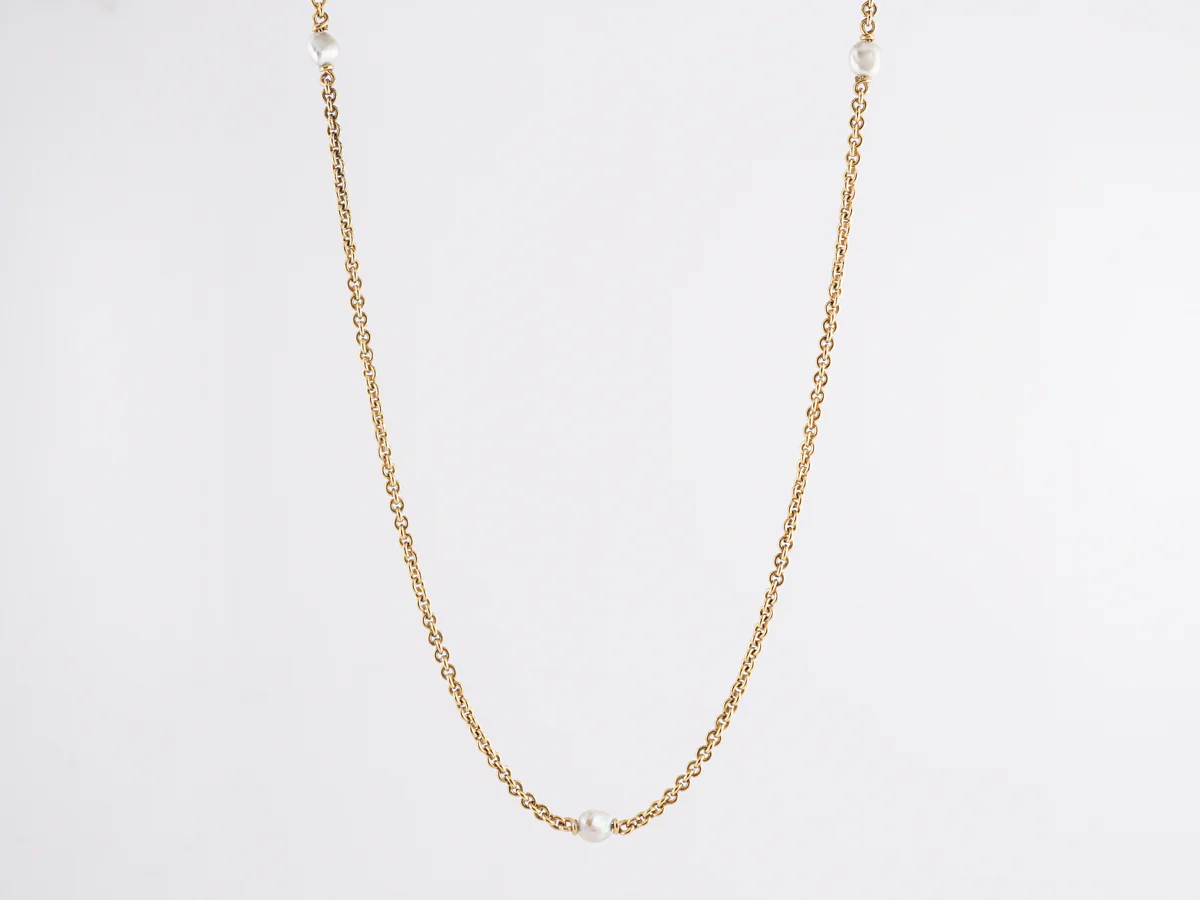 52 Inch Victorian Chain Necklace with Pearls in 18k - Image 3