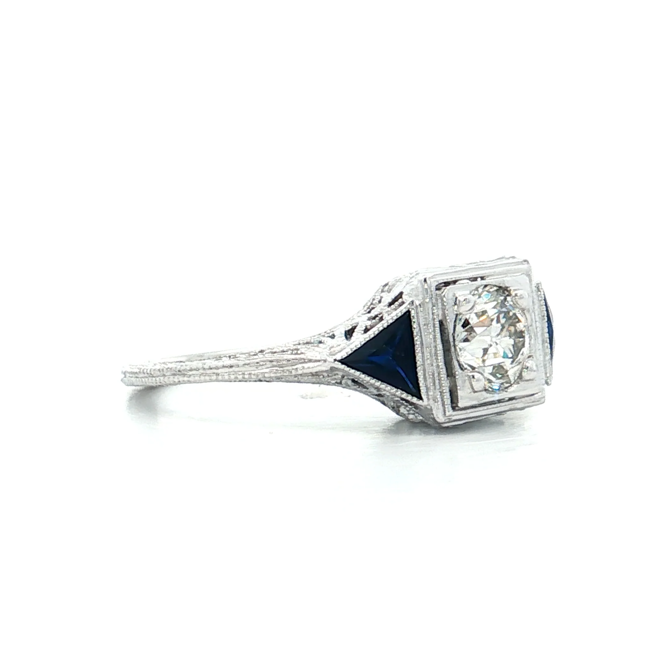 .55 Antique Diamond & Sapphire Engagement Ring 18k - Image 3