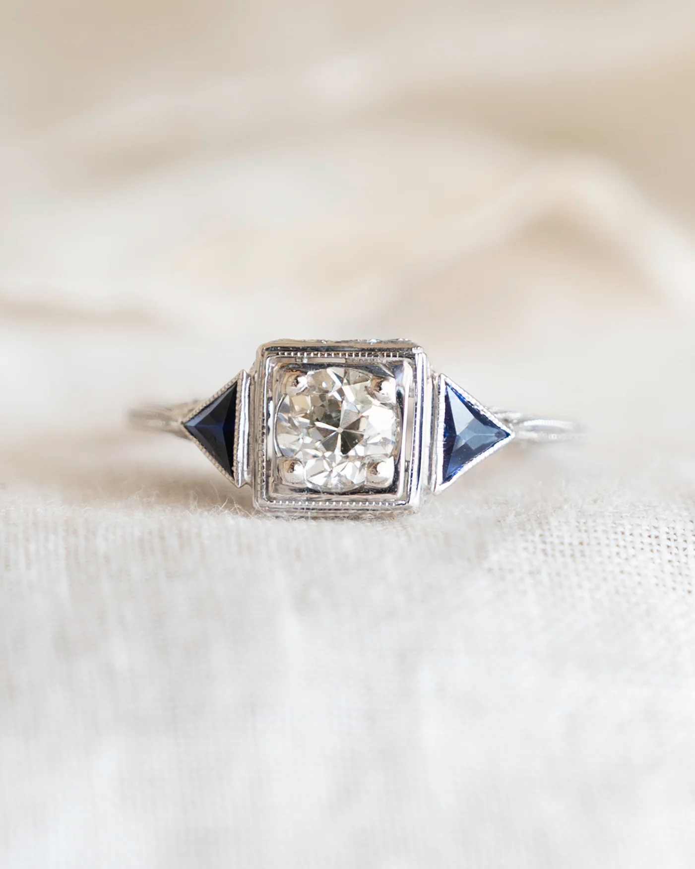 .55 Antique Diamond & Sapphire Engagement Ring 18k - Image 6
